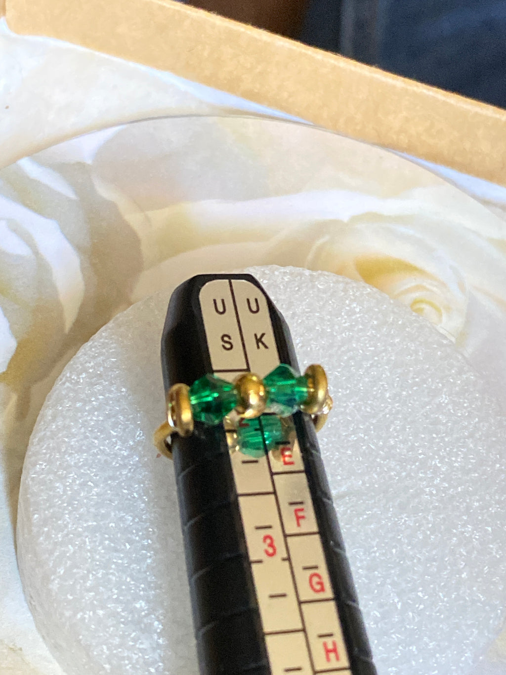 Hand Made Wire Ring Green Bead