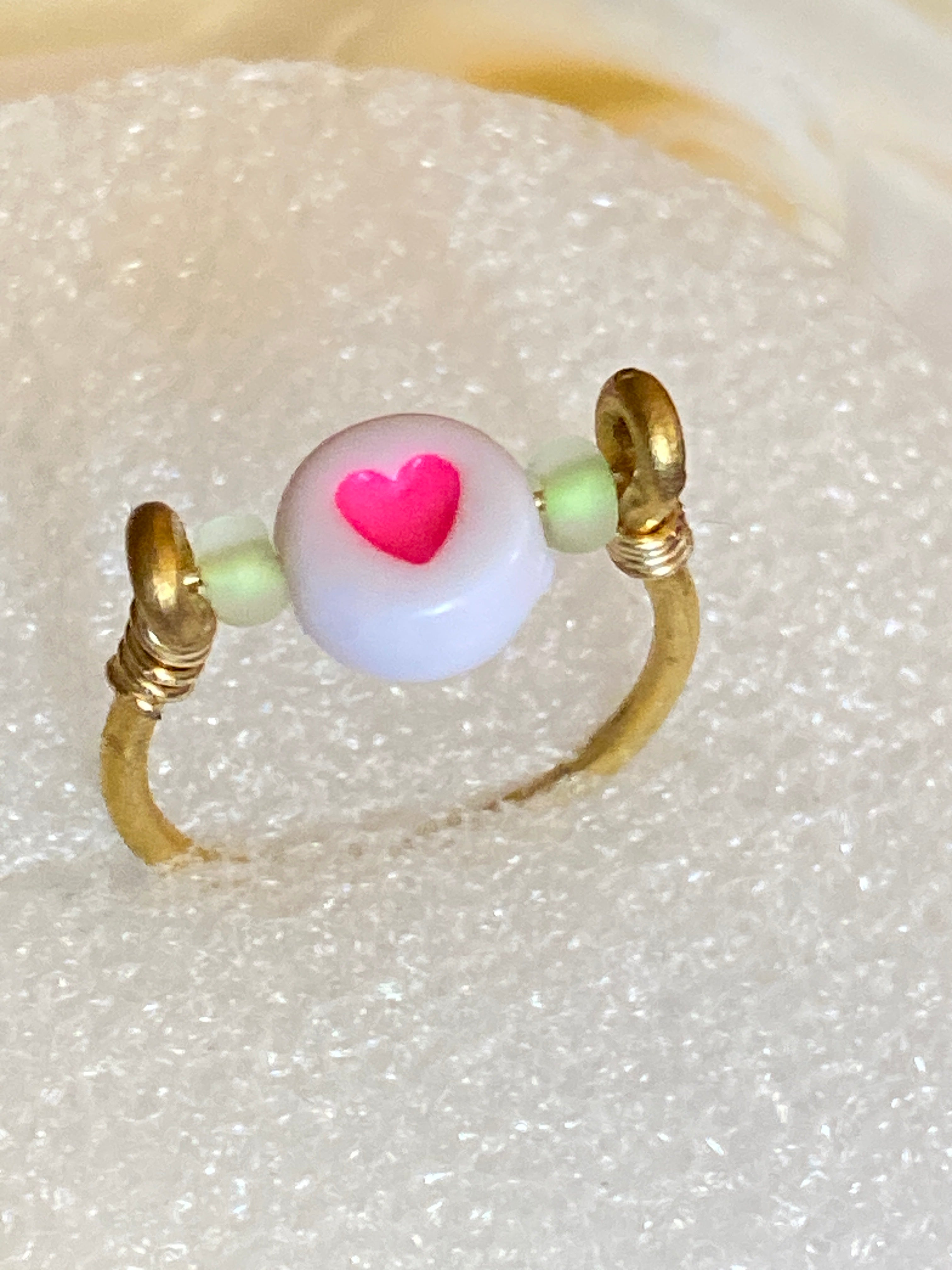 Hand Made Wire Ring Pink Heart Bead