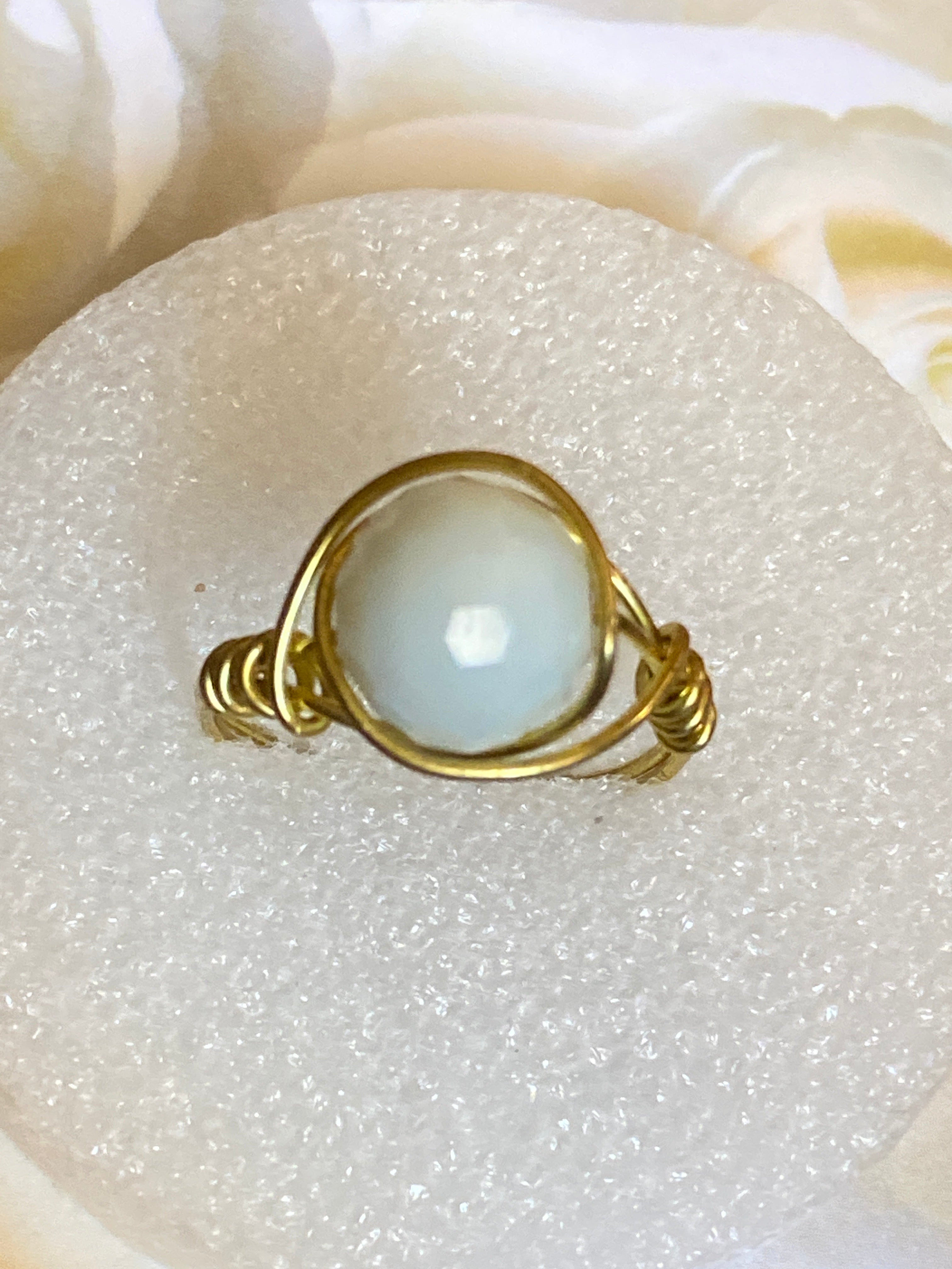 Hand Made Wire Ring White Bead