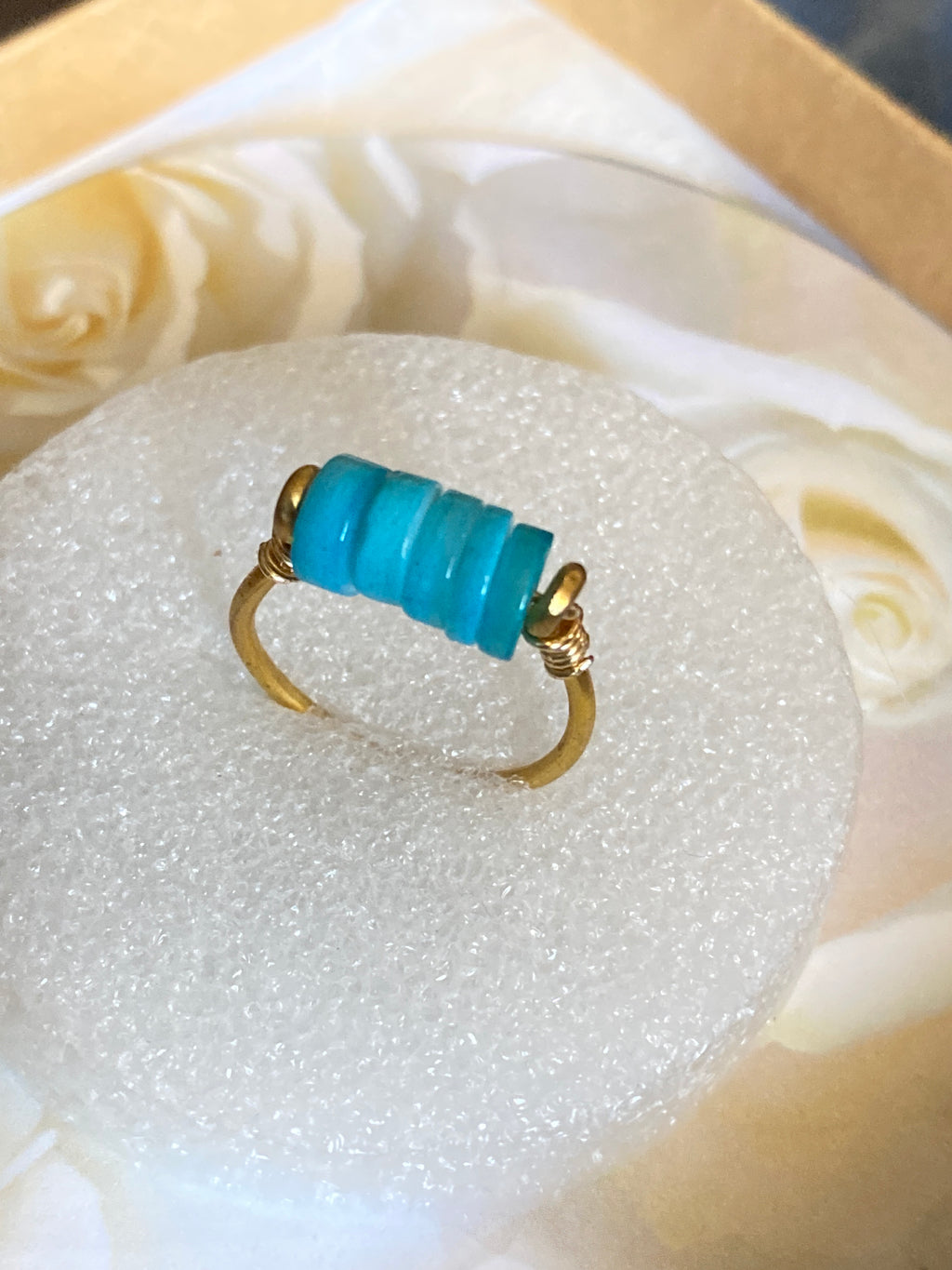 Hand Made Wire Ring Blue Bead