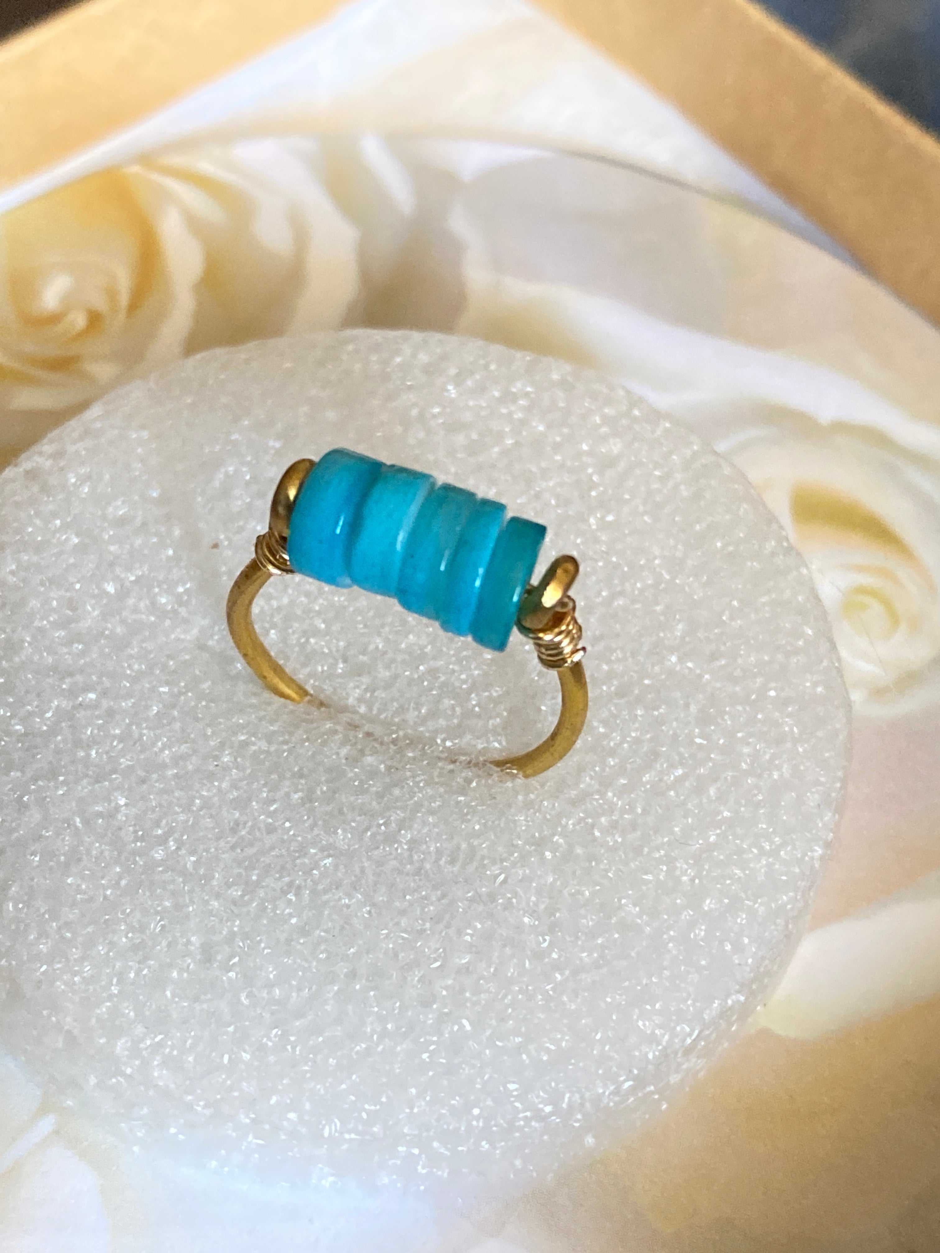Hand Made Wire Ring Blue Bead
