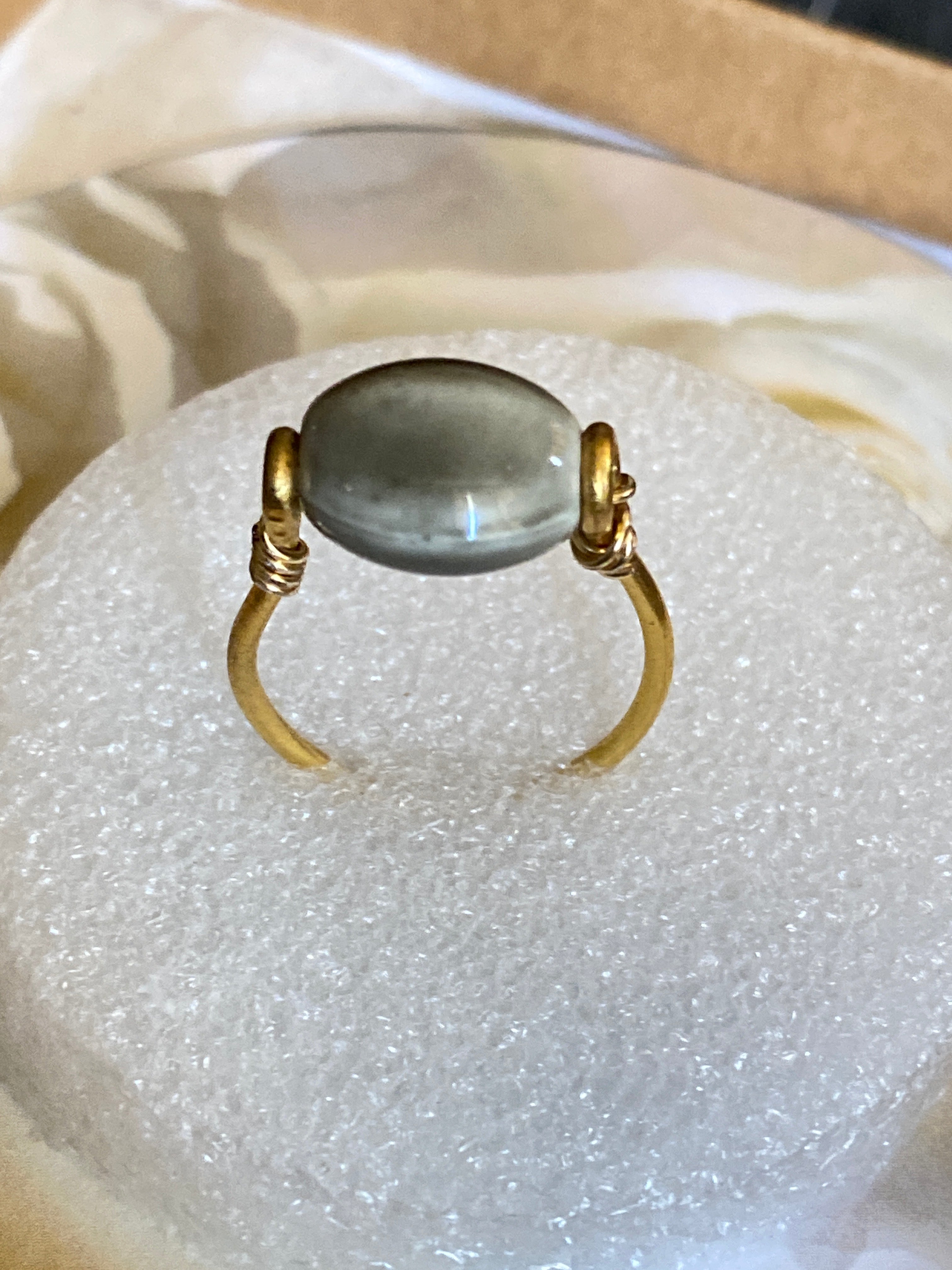 Hand Made Wire Ring Grey Bead