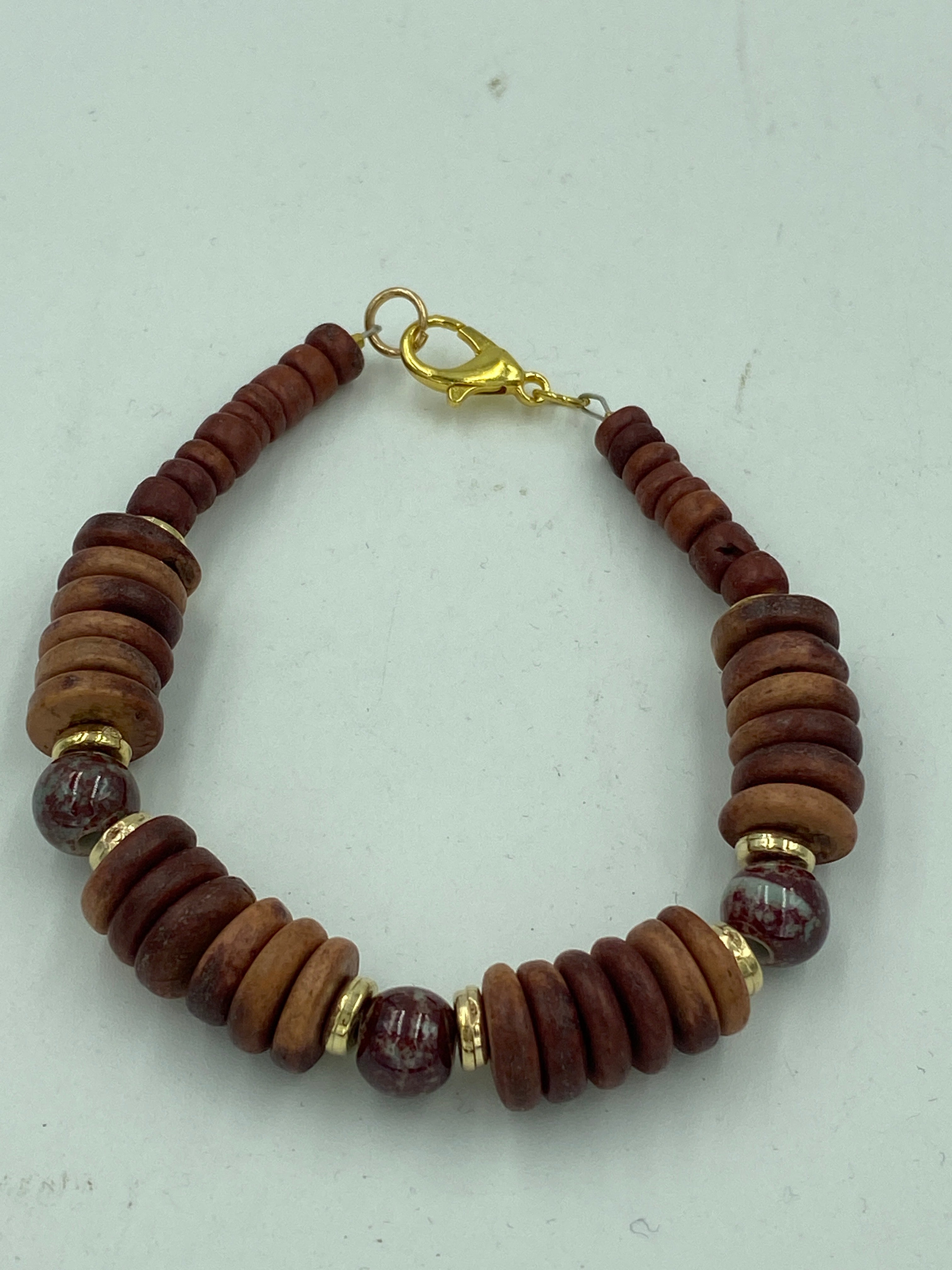 Wood Bead Bracelet with Semi-precious stones