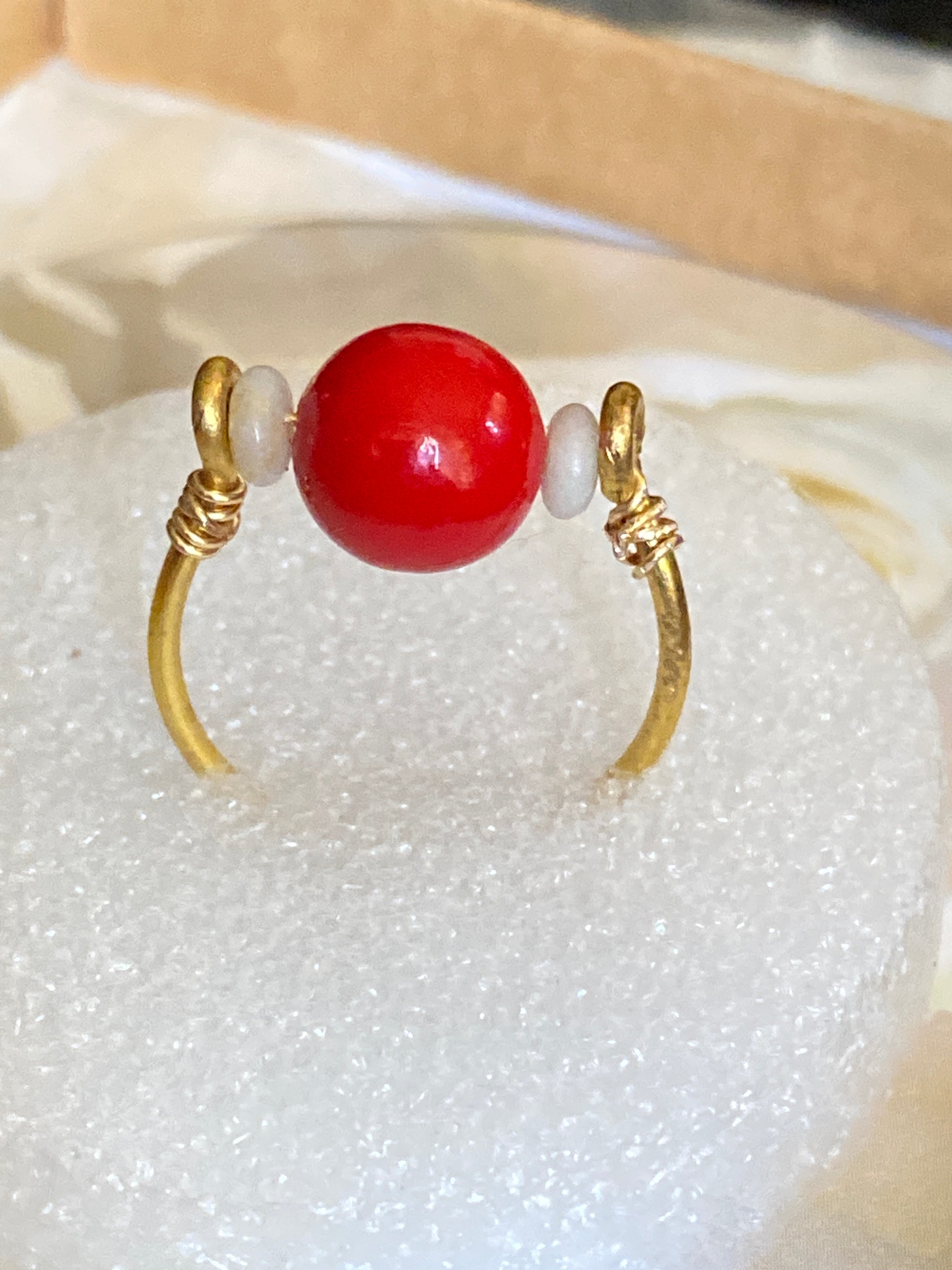Hand Made Wire Ring Red Beads