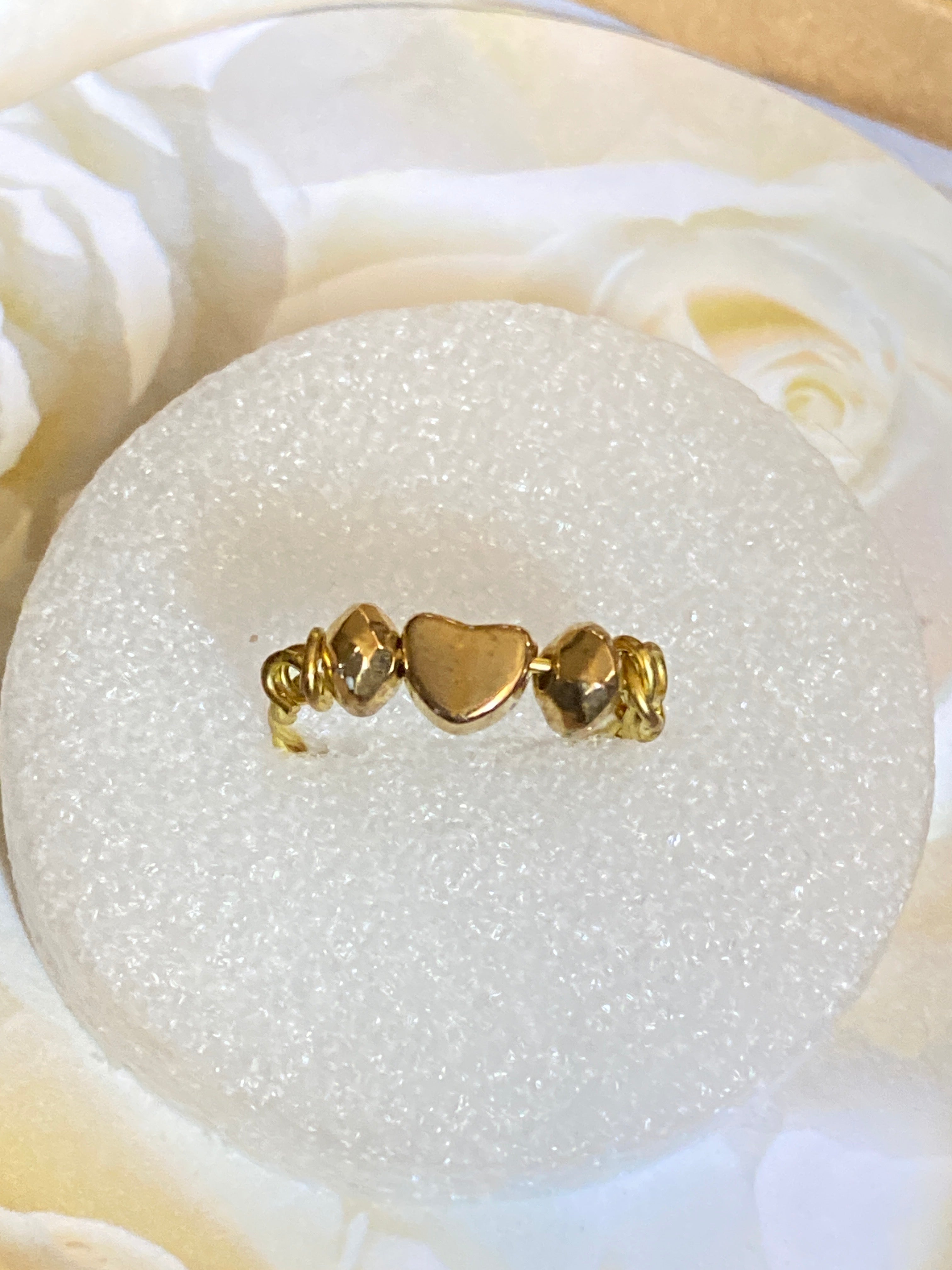 Hand Made Wire Ring Gold Heart Bead