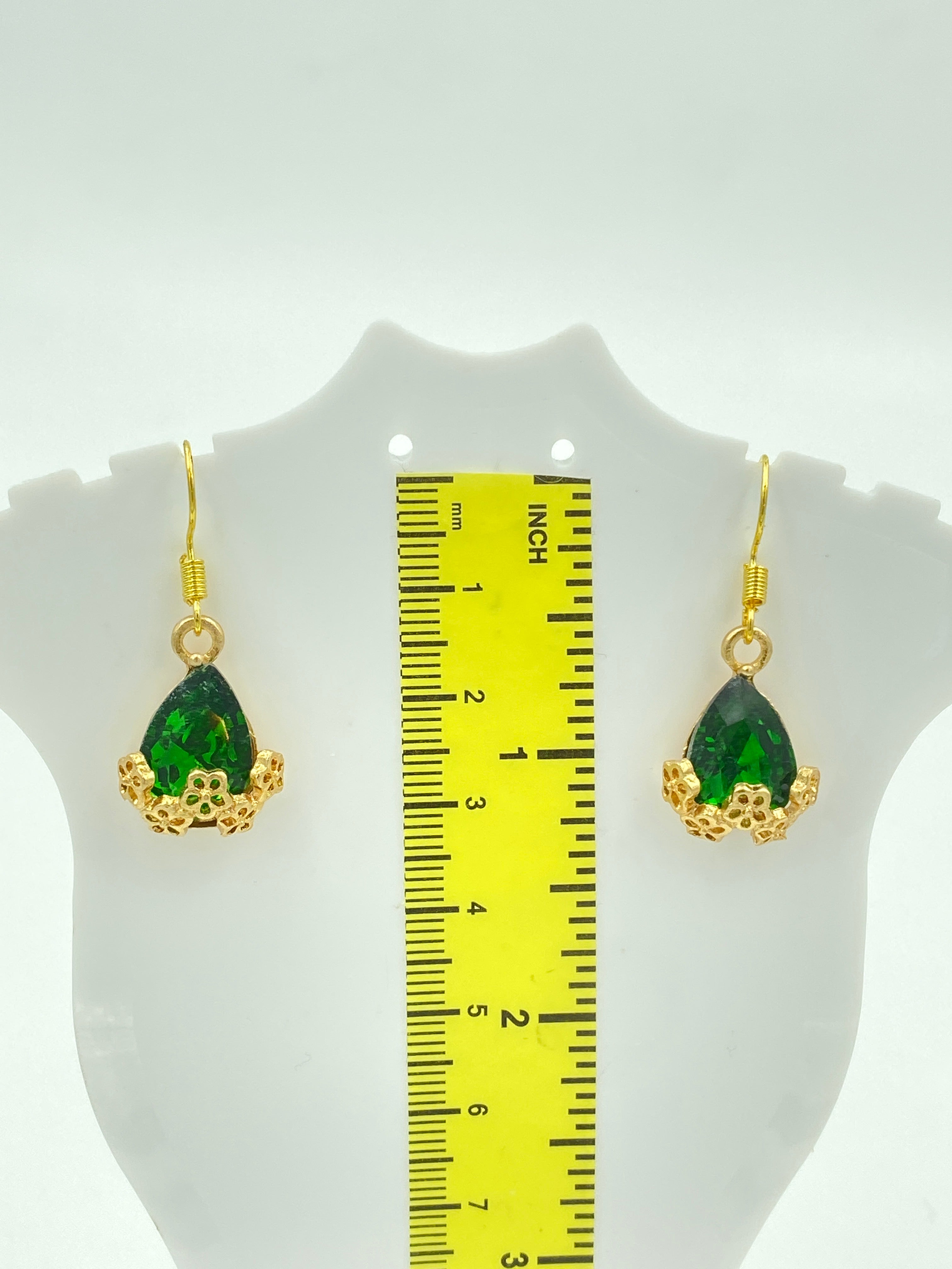 Hook Earrings with Green Rhinestones