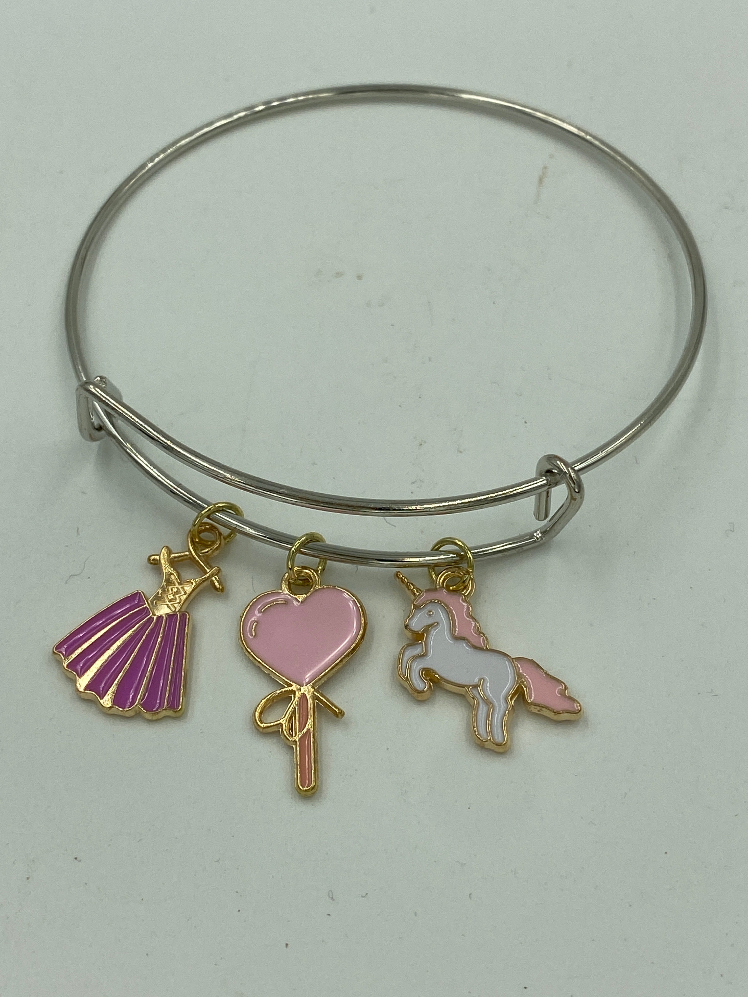 Bangle Charm Bracelet Silver Tone Peace Lover