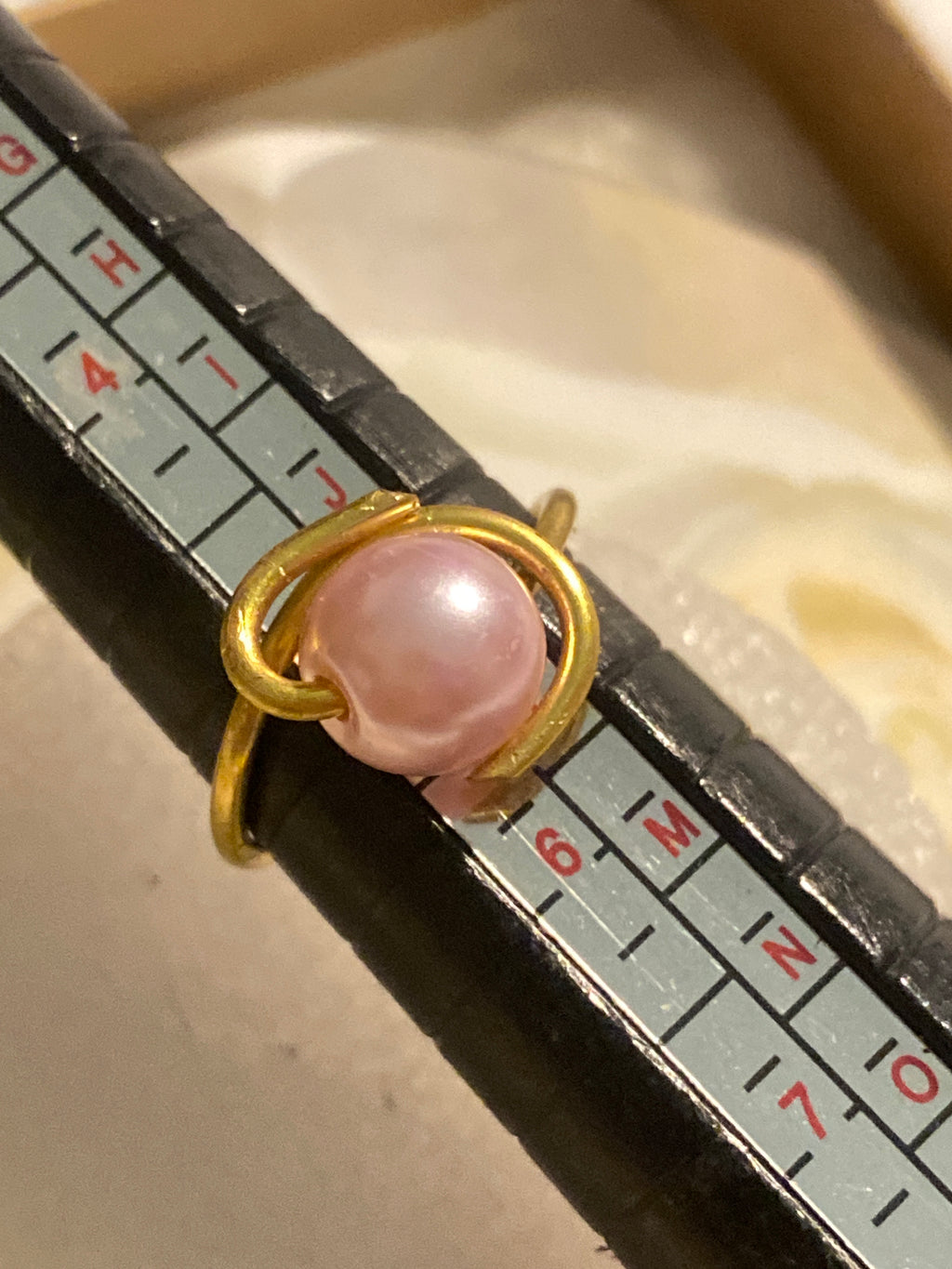 Hand Made Wire Ring  Pink Pearl Bead