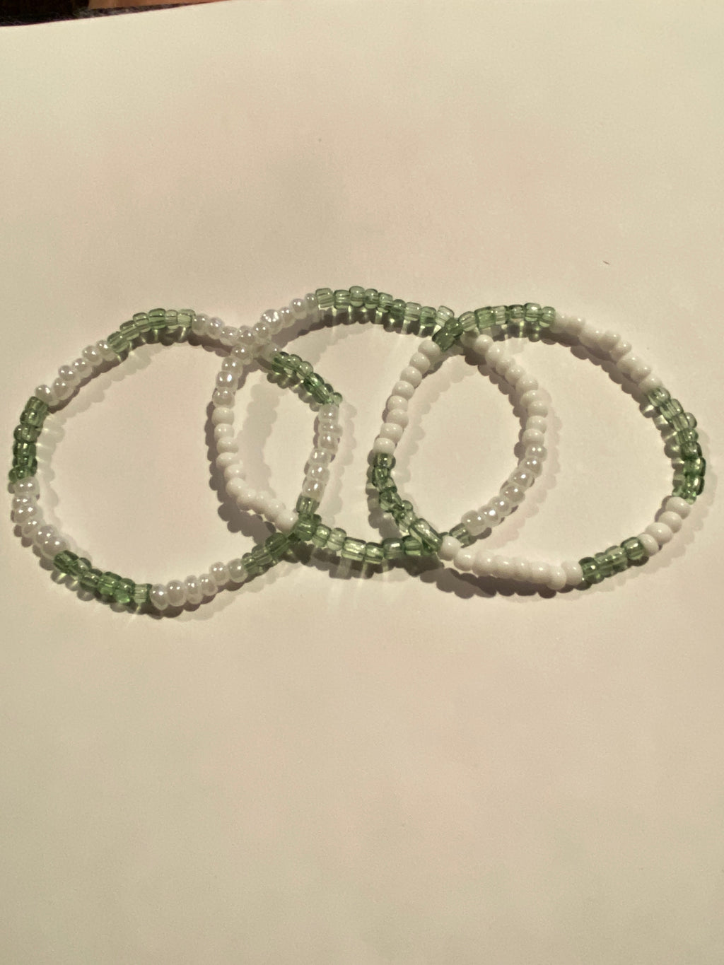 Stacking Bead Bracelet set of 3 Green , and White can be worn alone or together