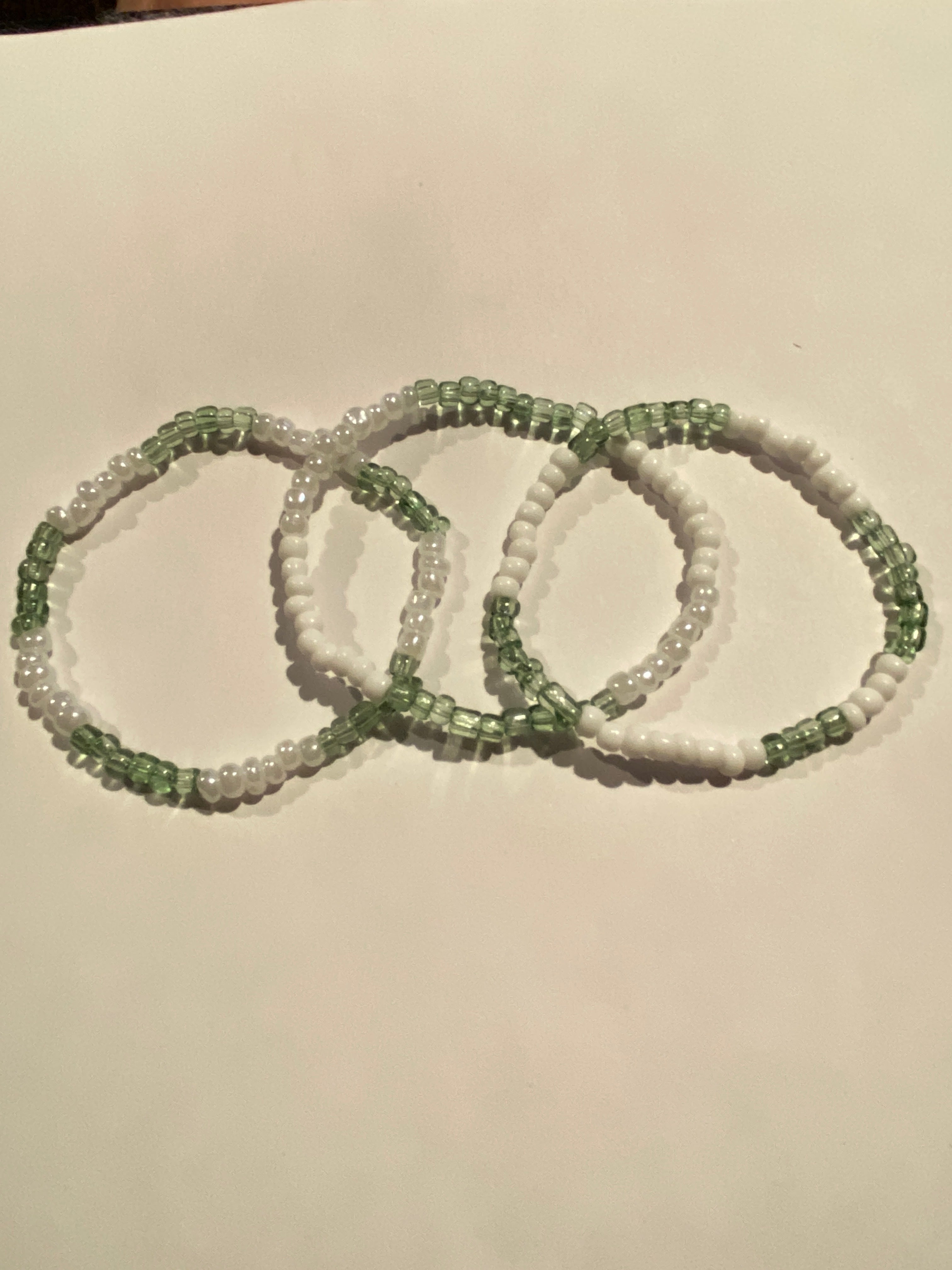 Stacking Bead Bracelet set of 3 Green , and White can be worn alone or together