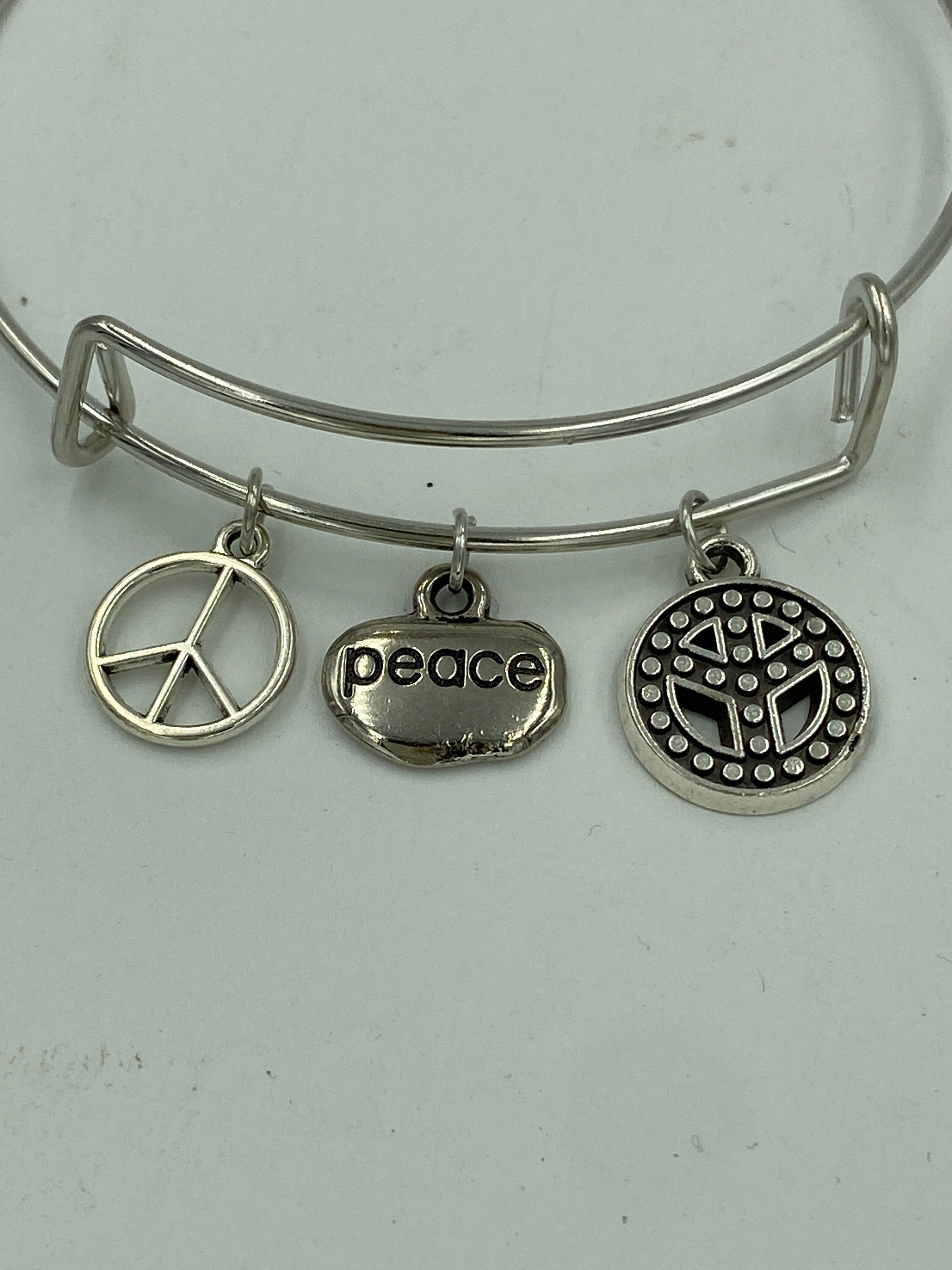 Bangle Charm Bracelet Silver Tone Peace Lover