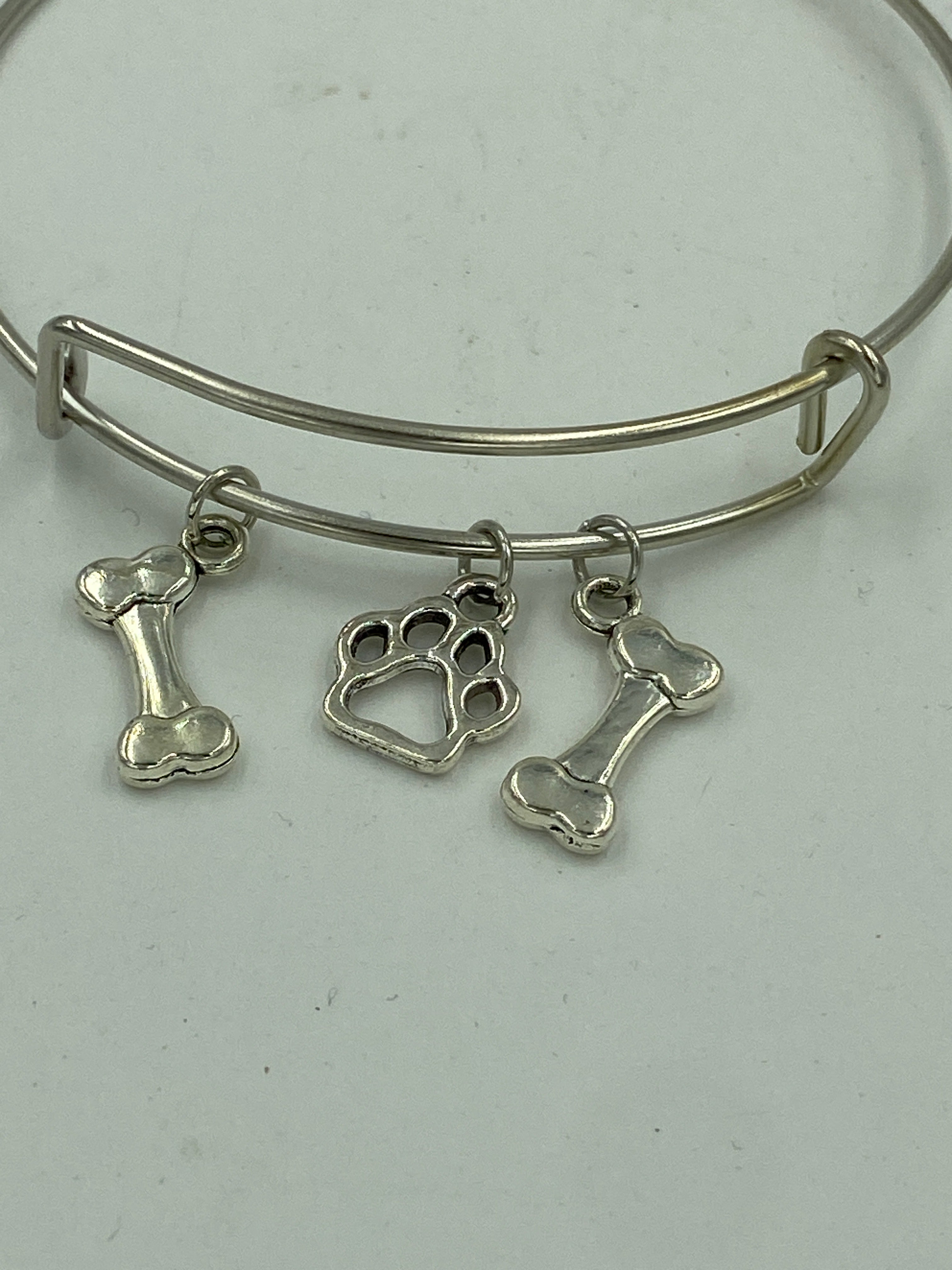 Bangle Charm Bracelet Silver Tone Dog Lover
