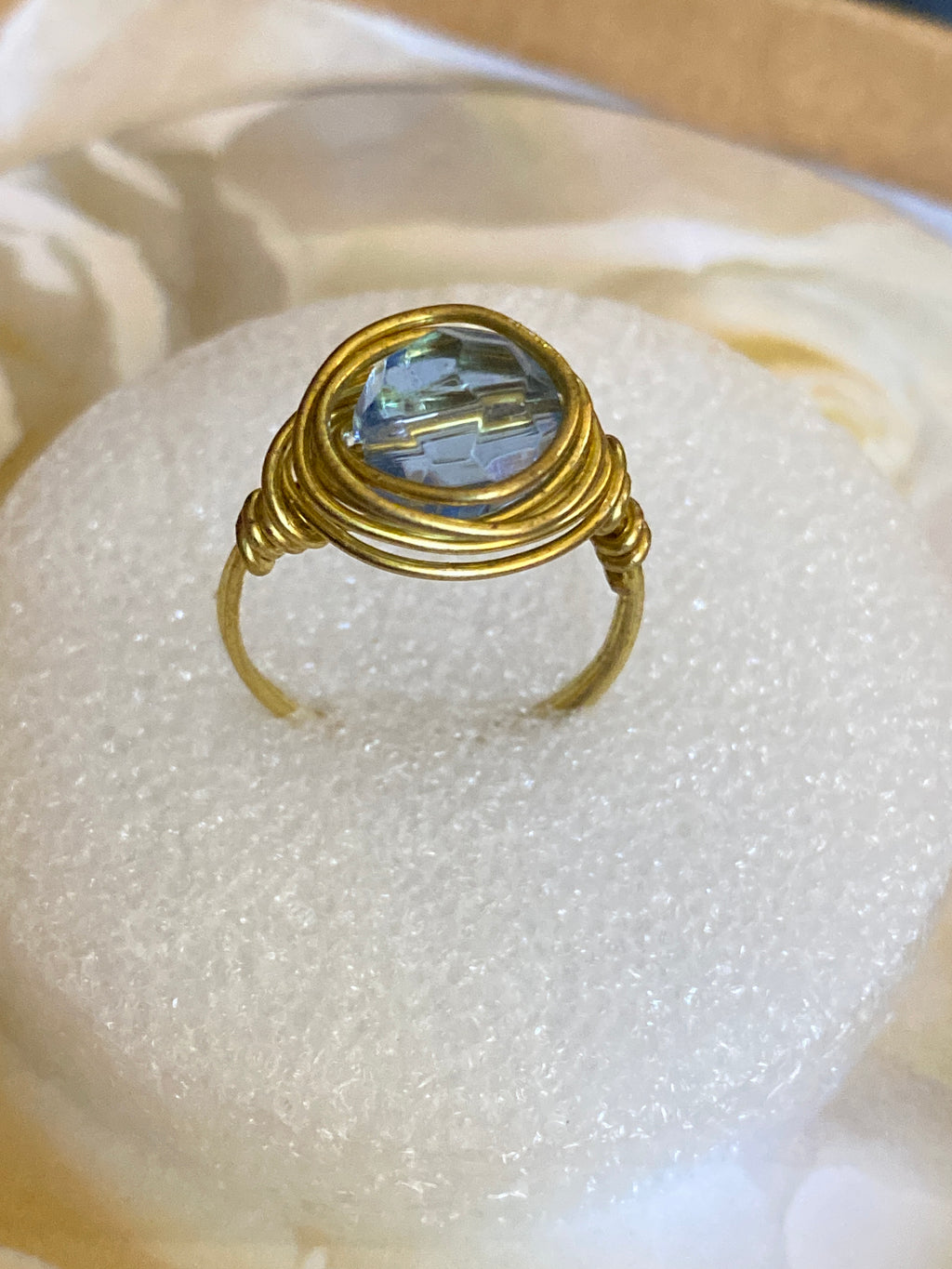 Hand Made Wire Ring Blue Bead