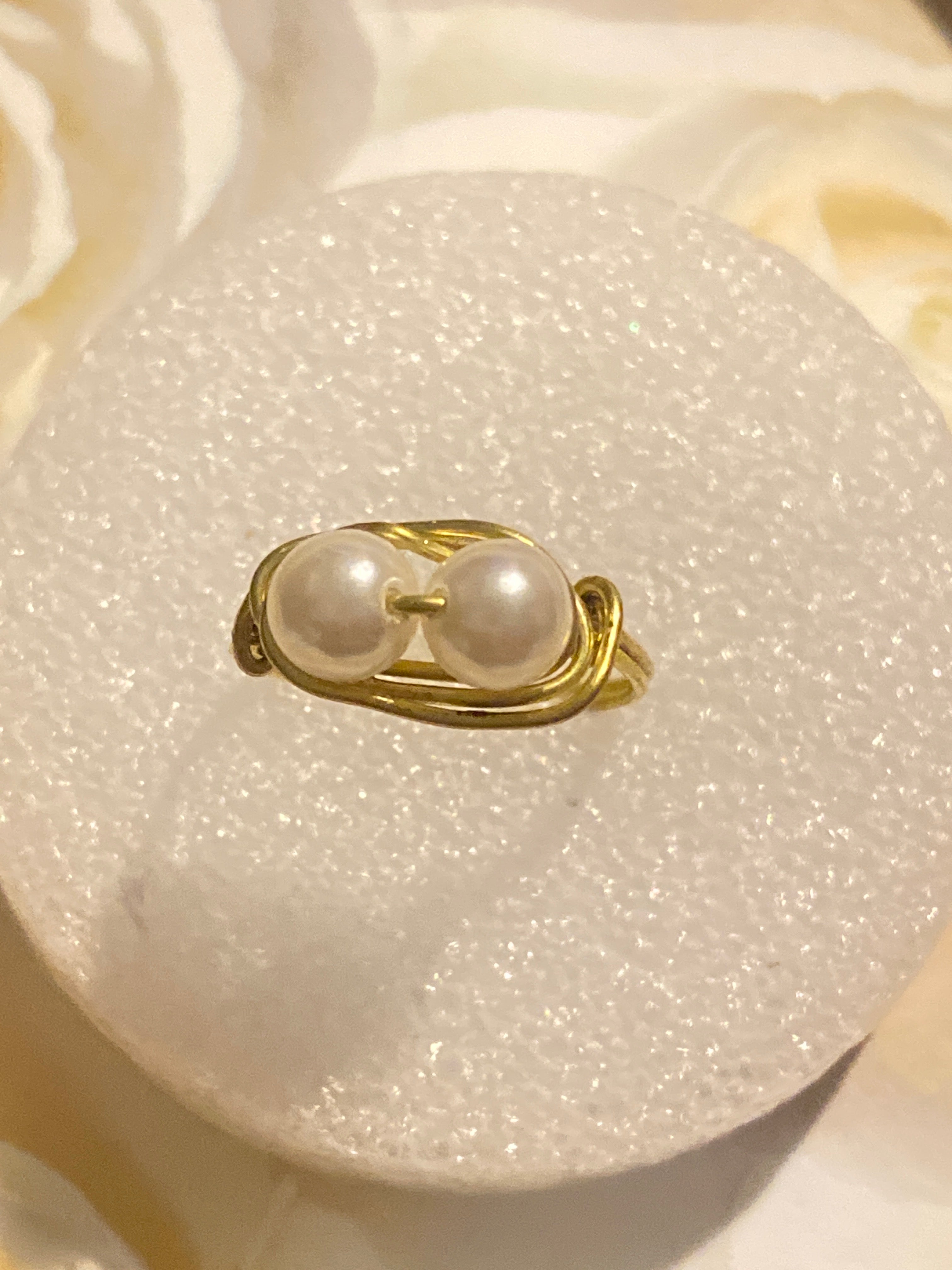 Hand Made Wire Ring two Pearl Beads