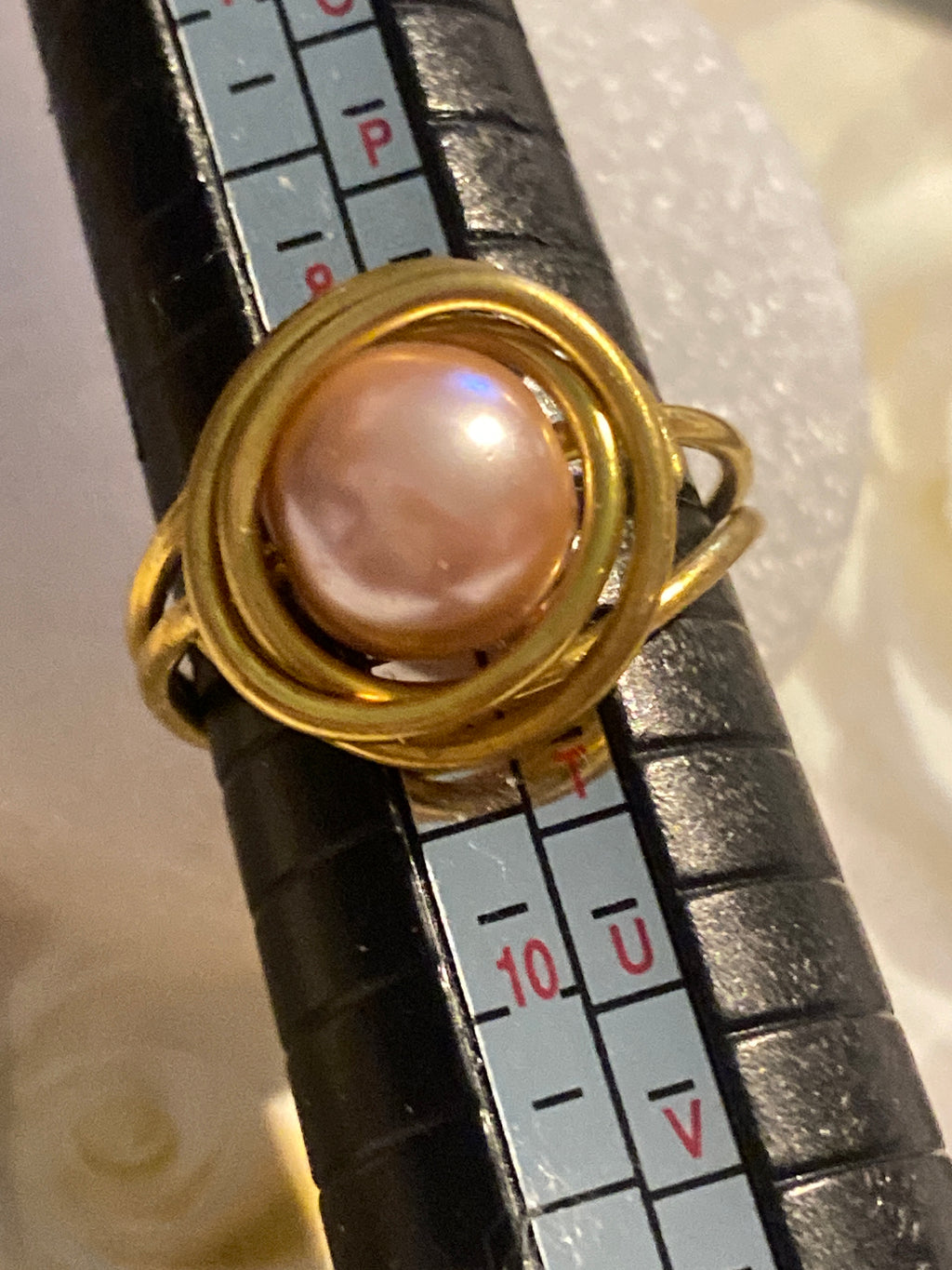 Hand Made Wire Ring  Pink Pearl Bead
