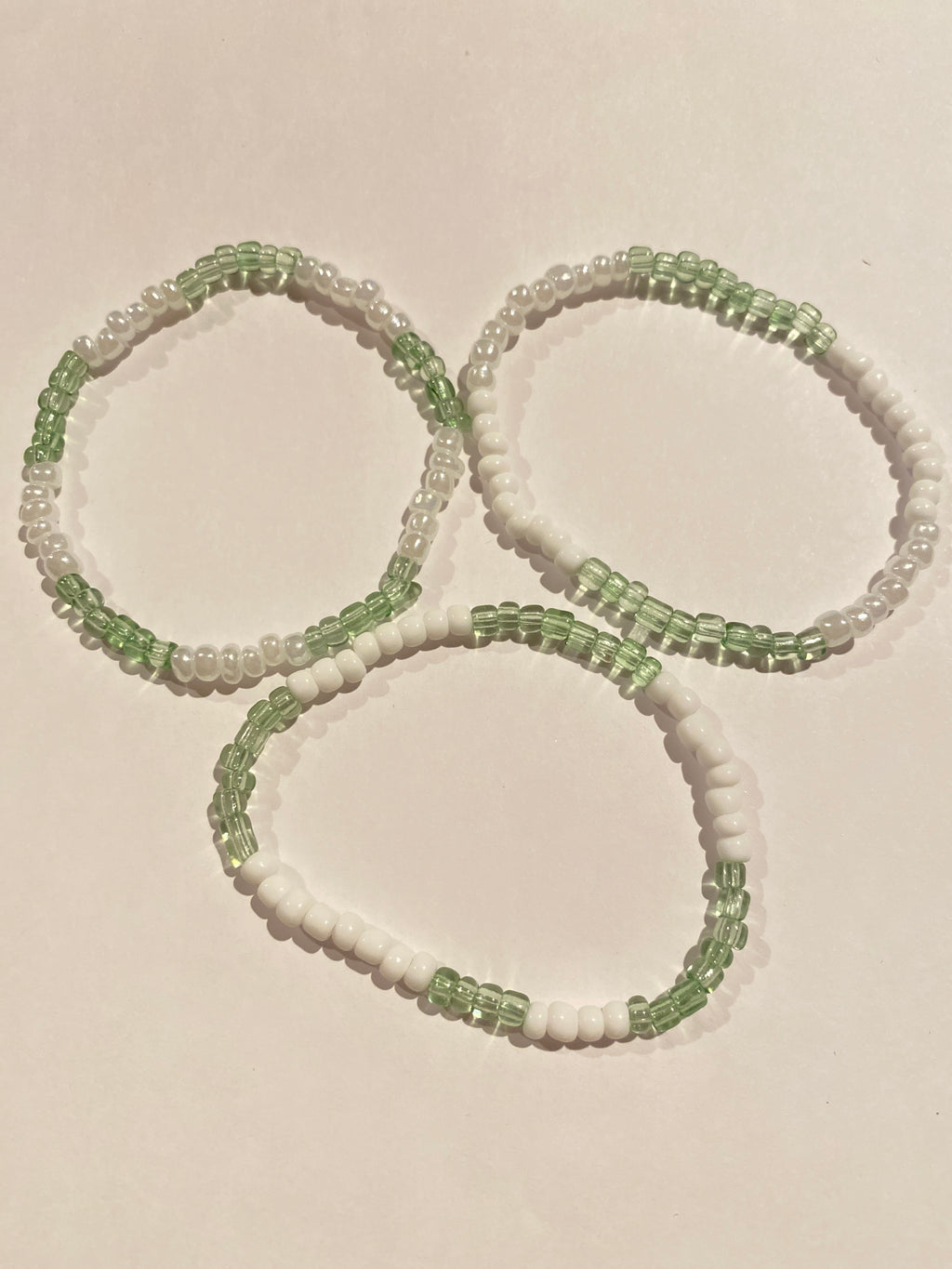 Stacking Bead Bracelet set of 3 Green , and White can be worn alone or together