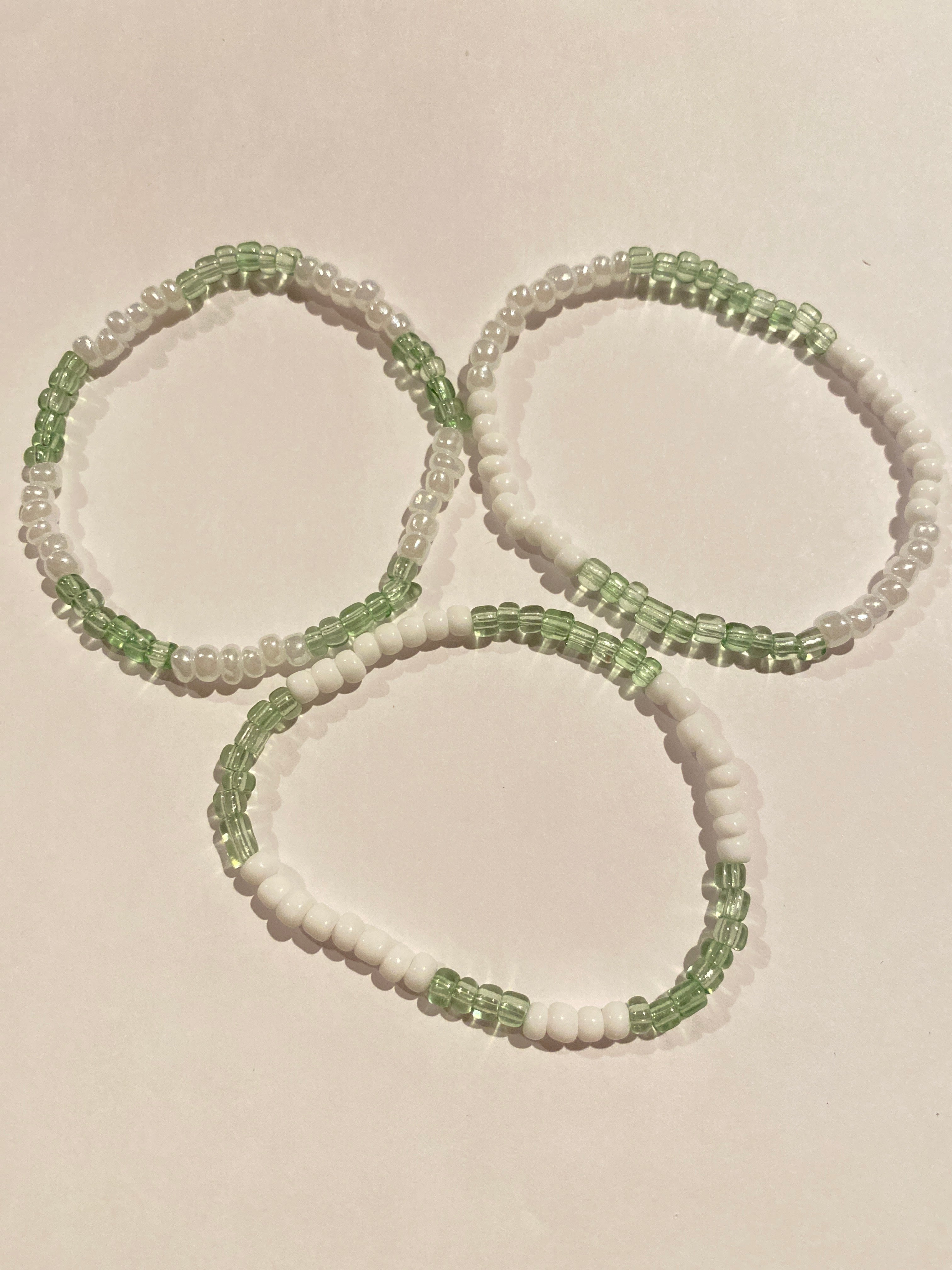 Stacking Bead Bracelet set of 3 Green , and White can be worn alone or together