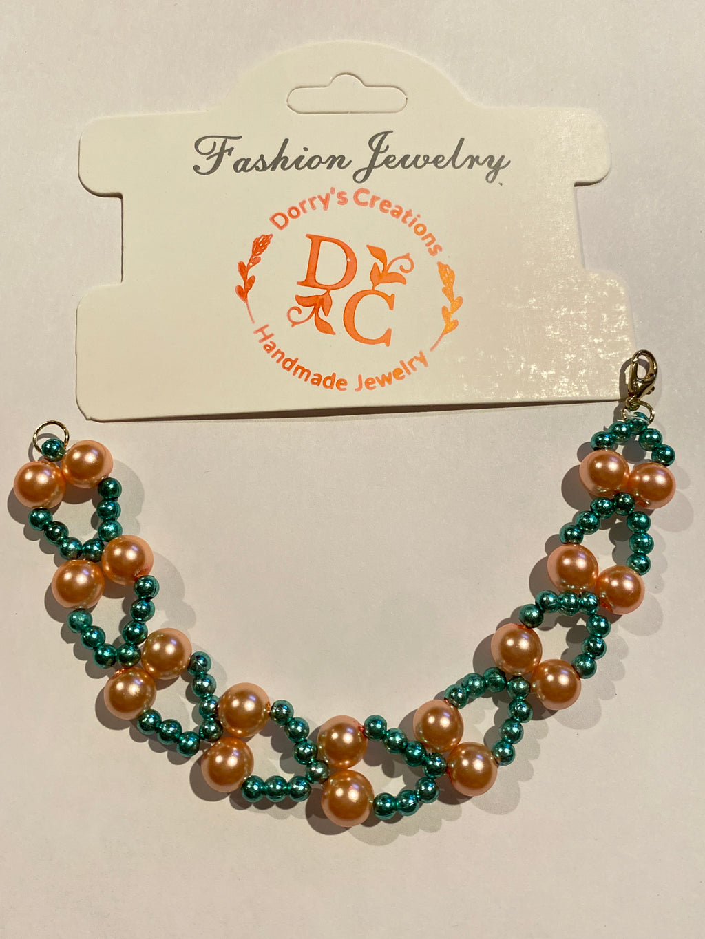Pink Pearl Bead Bracelet with Green pearl  bead accent