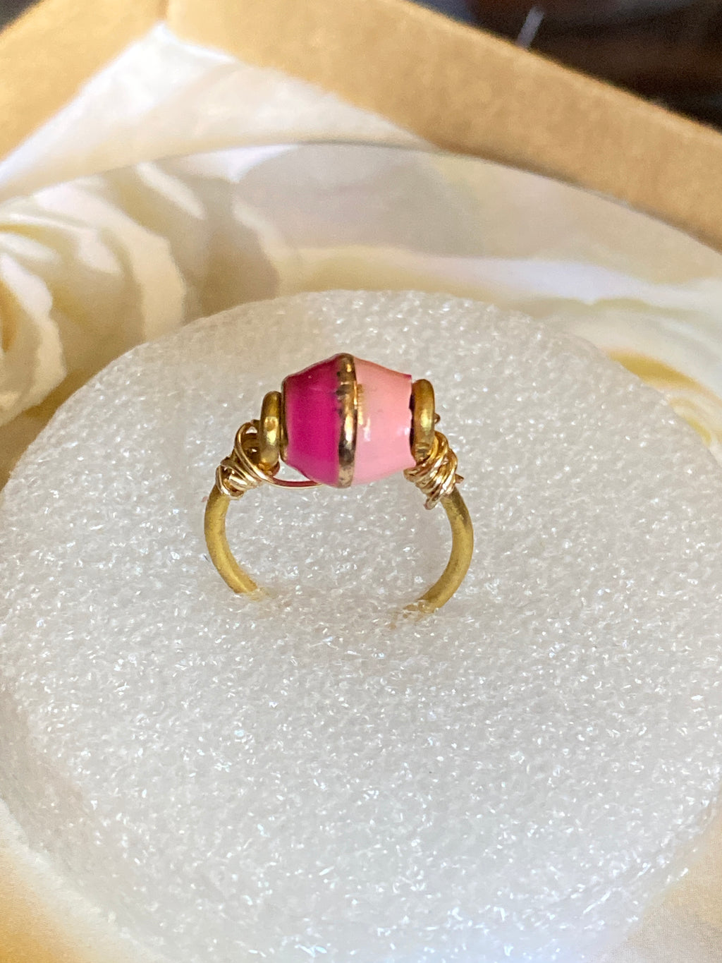 Hand Made Wire Ring Pink/Pink Bead