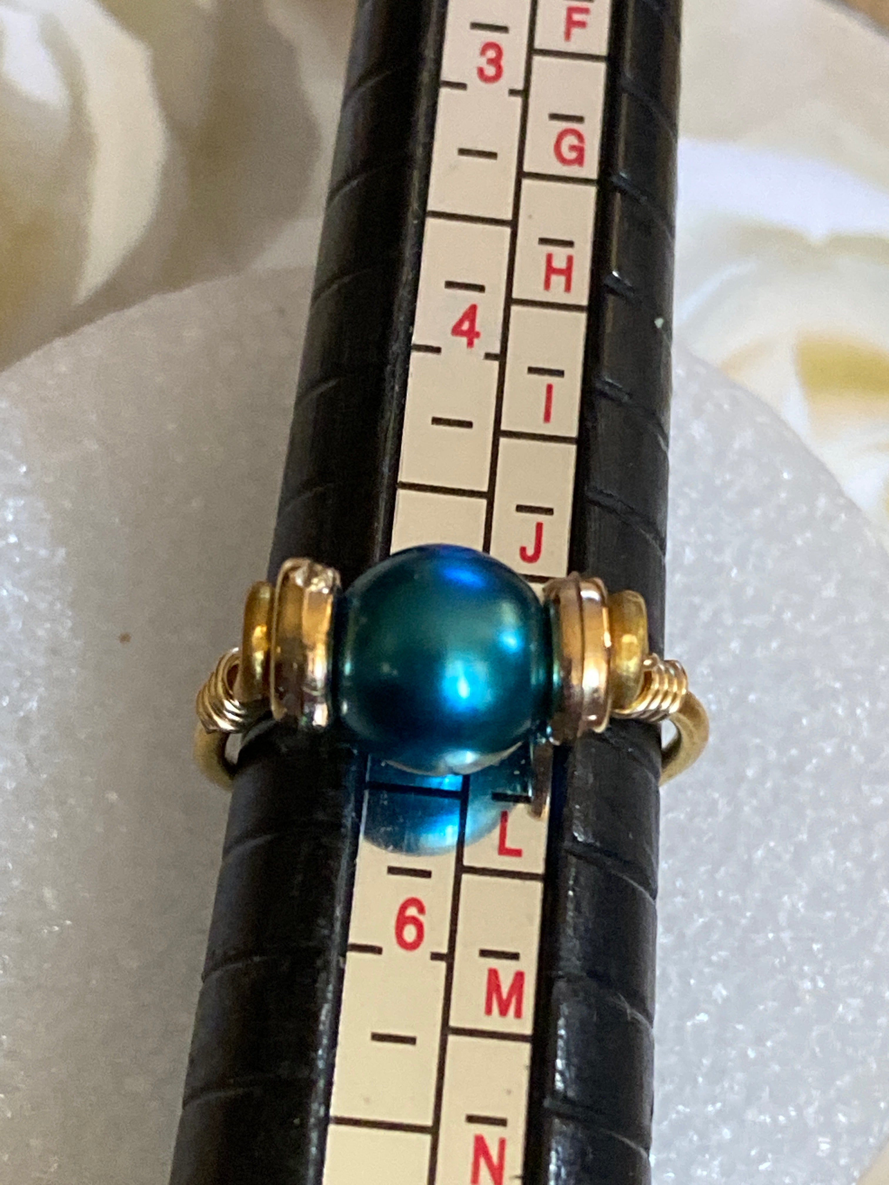 Hand Made Wire Ring Blue Bead