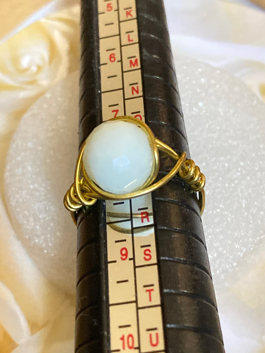 Hand Made Wire Ring White Bead