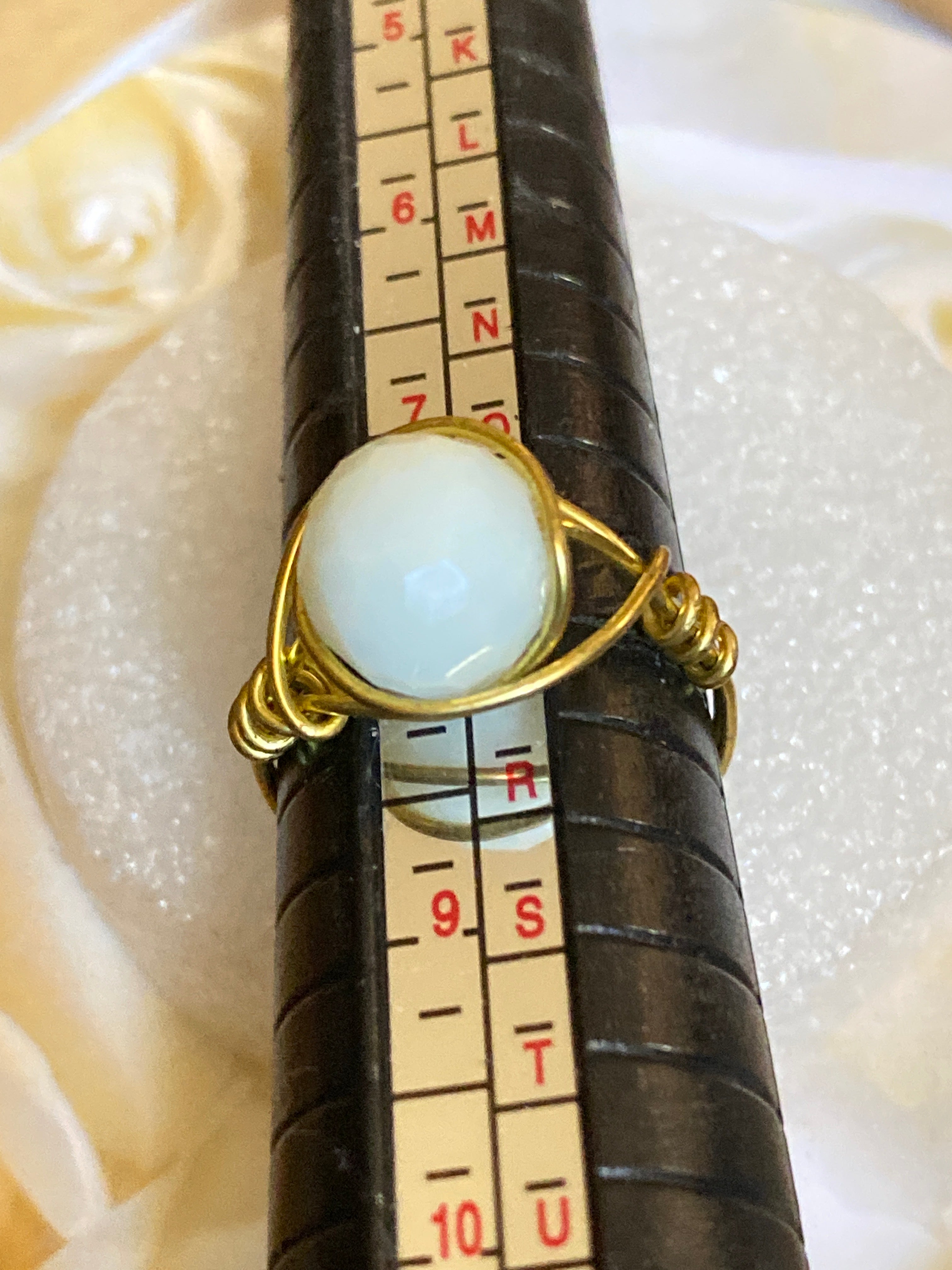 Hand Made Wire Ring White Bead