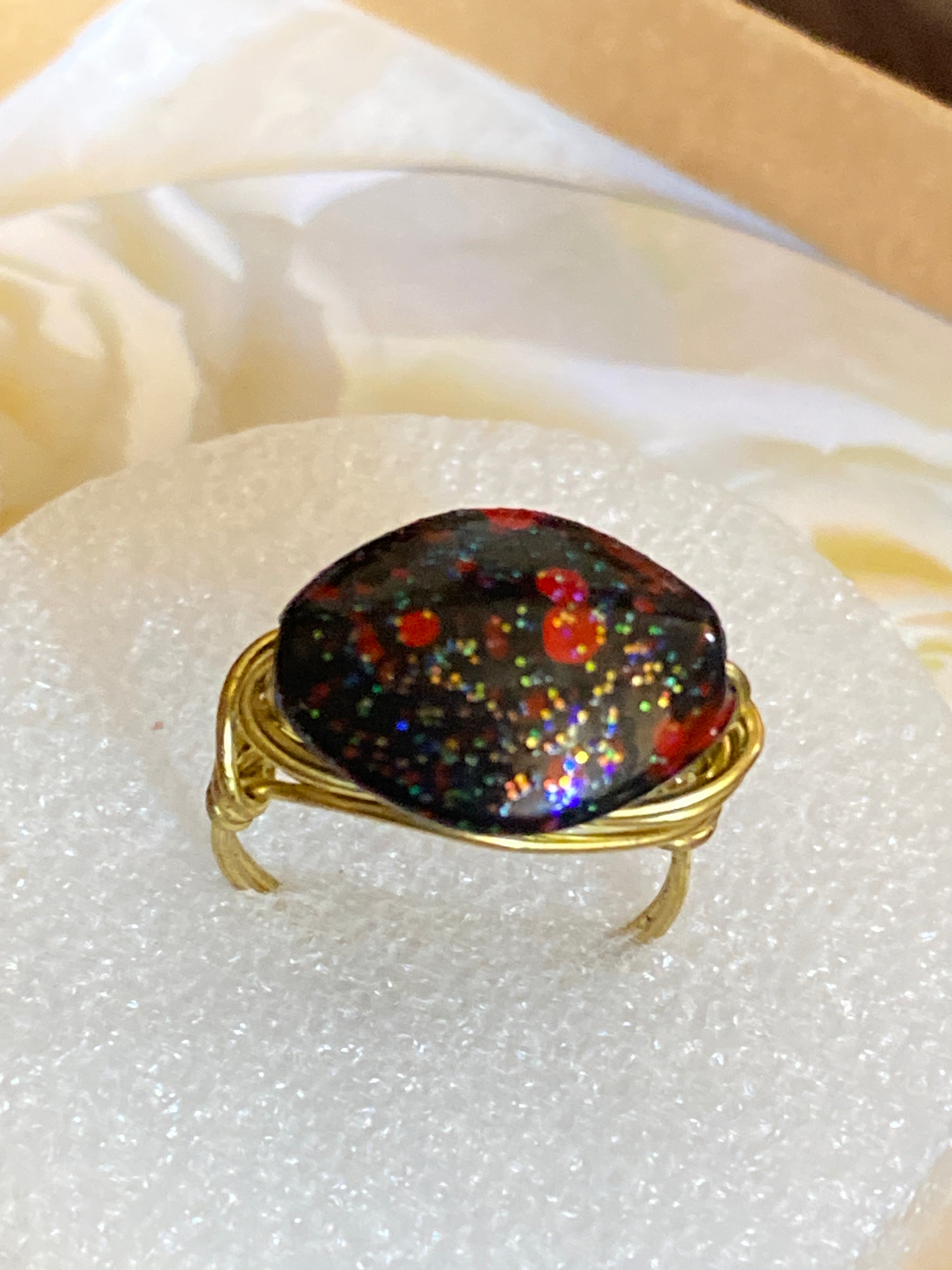 Hand Made Wire Ring multi colored Bead