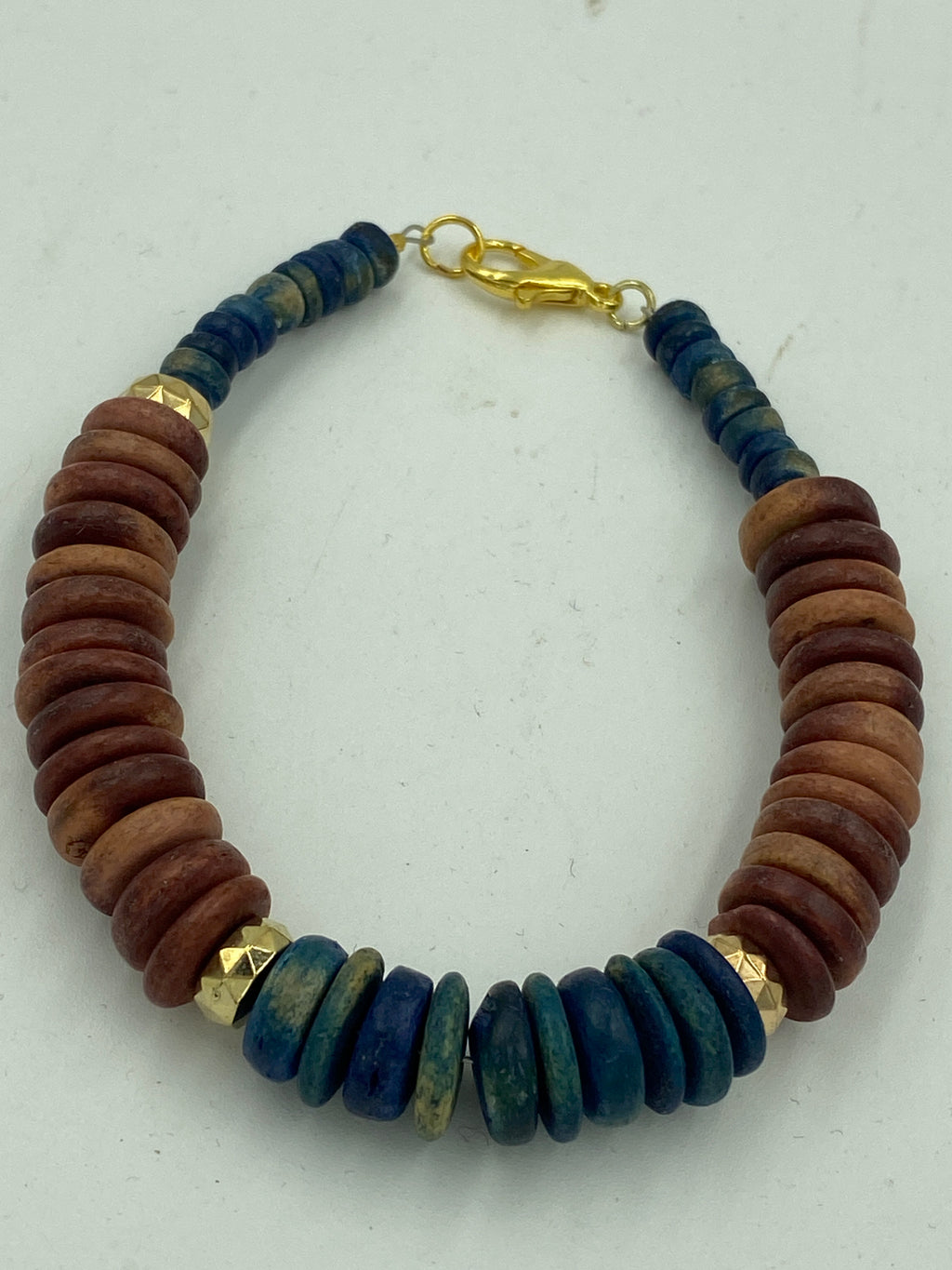 Wood Bead Bracelet with gold bead accent