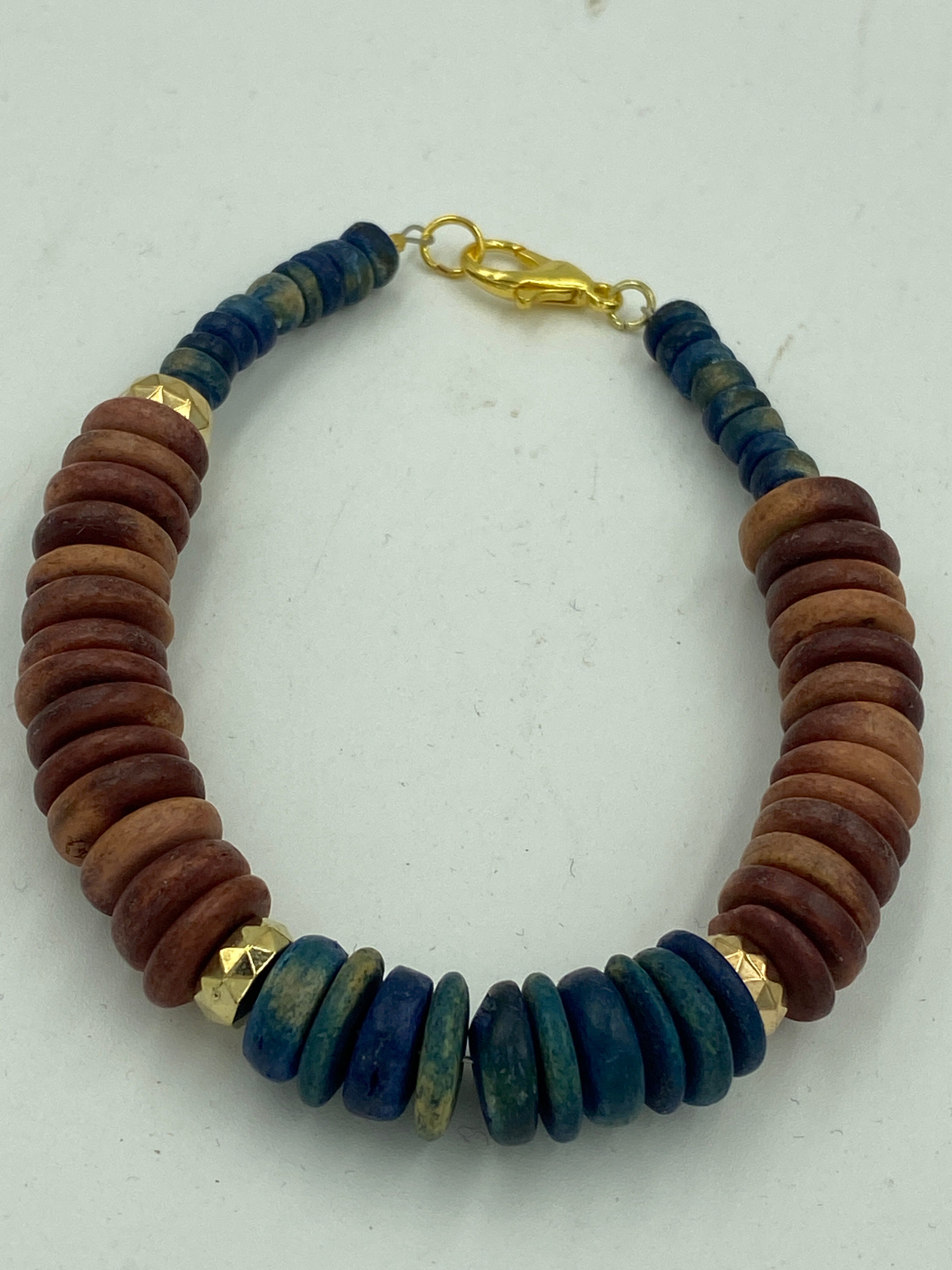 Wood Bead Bracelet with gold bead accent