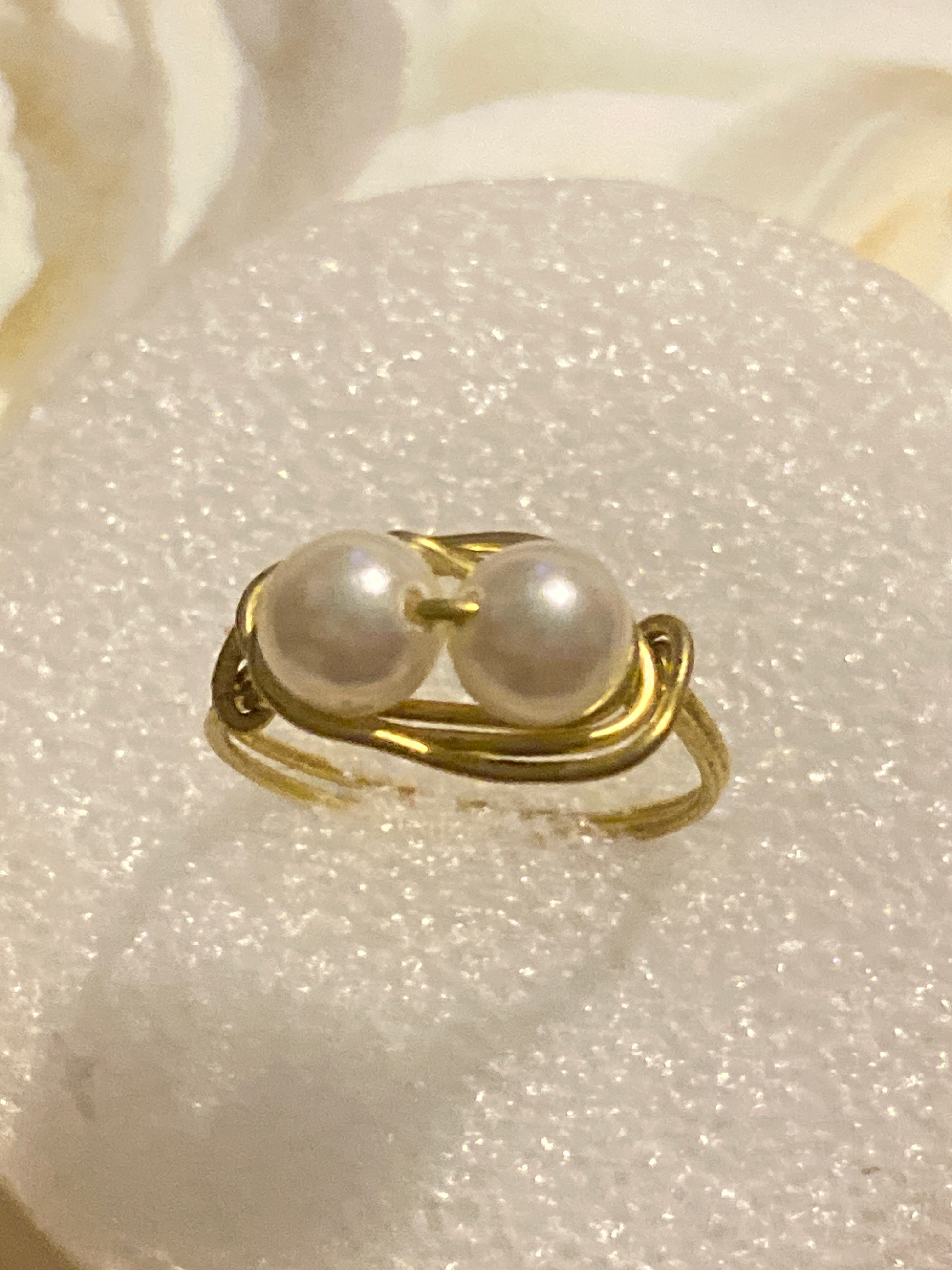 Hand Made Wire Ring two Pearl Beads
