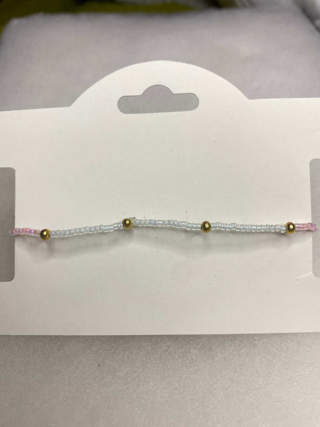 Dainty Bead Bracelet for stacking Pink and White Gold accent