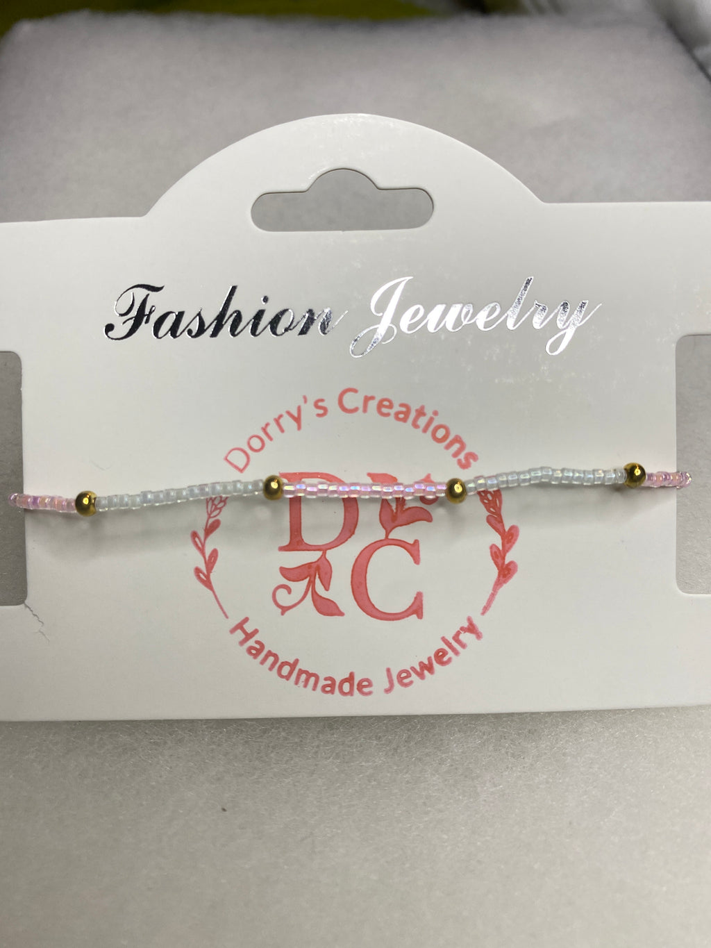 Dainty Bead Bracelet for stacking Pink and White Gold accent