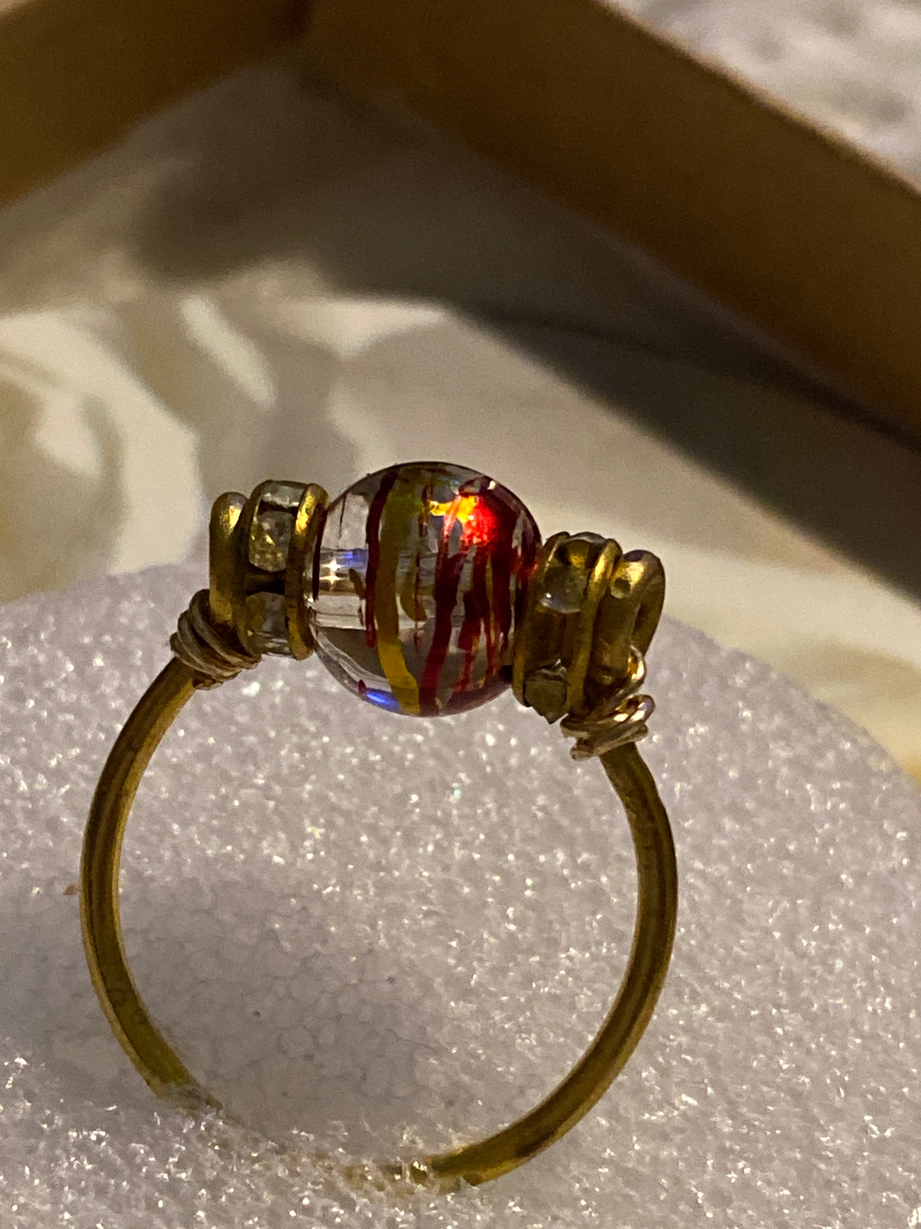 Hand Made Wire Ring Bead and Rhinestone