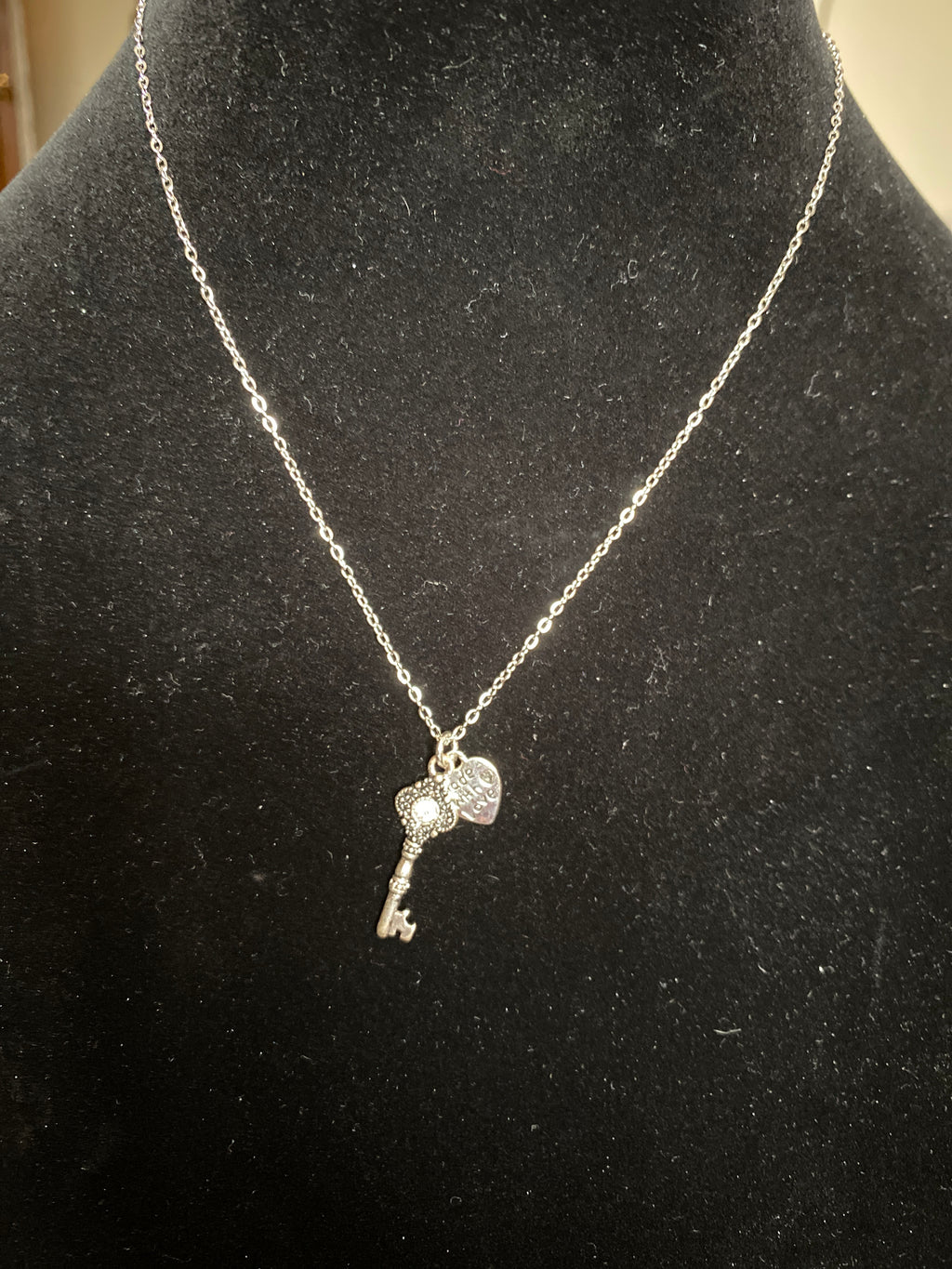 Rhinestone pendant silver tone necklace