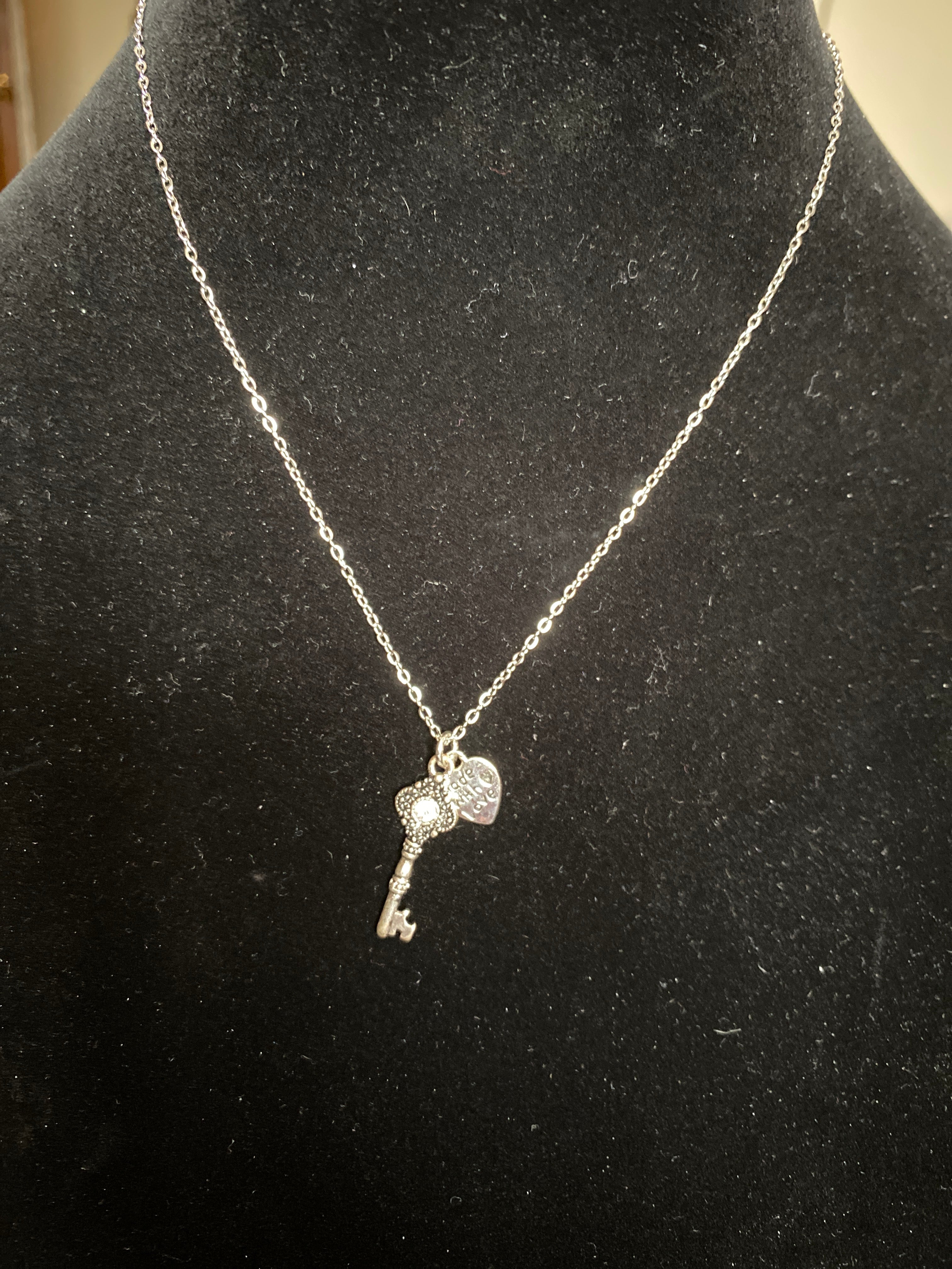 Rhinestone pendant silver tone necklace