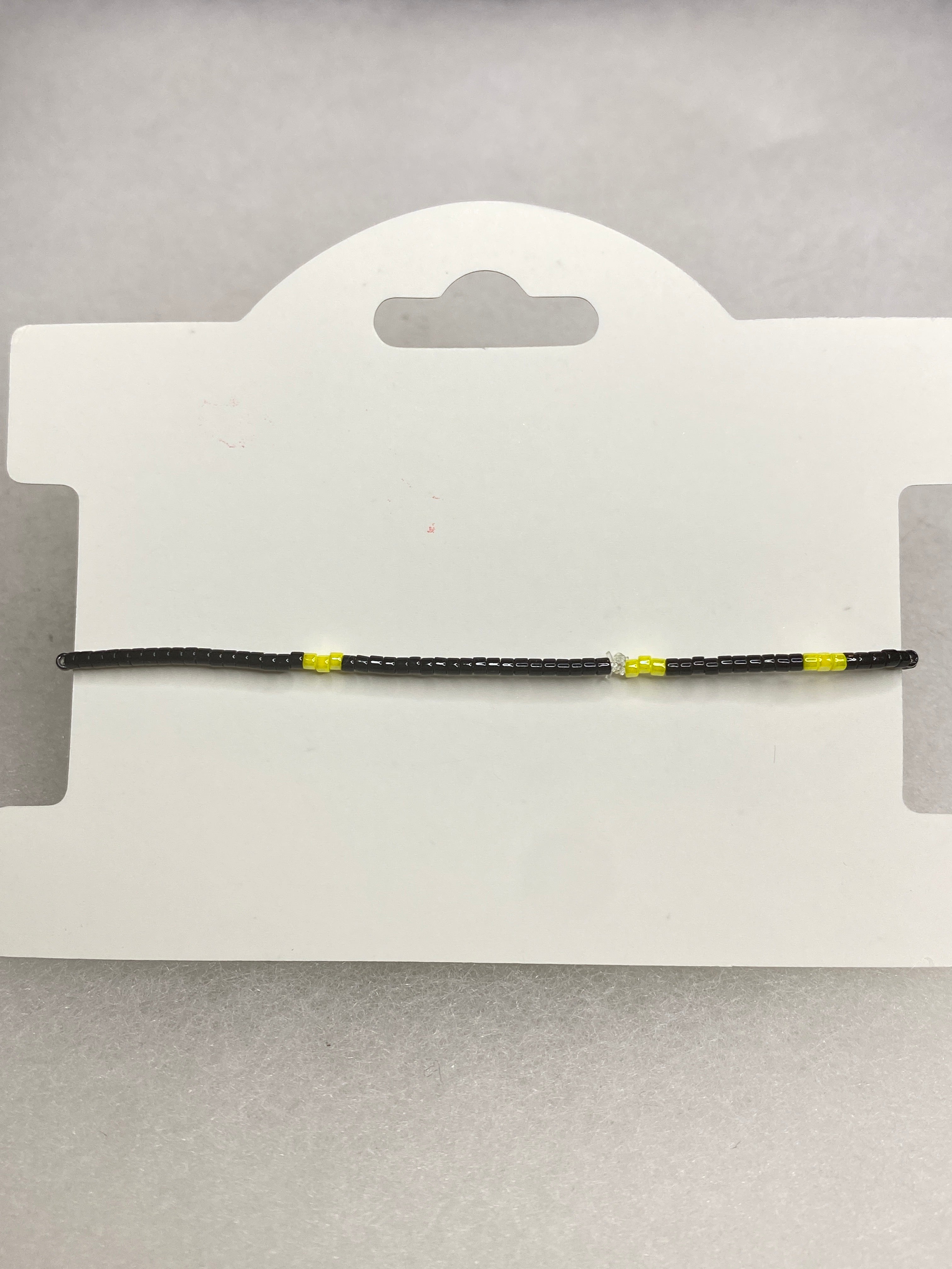 Dainty Bead Bracelet for stacking Black and Yellow