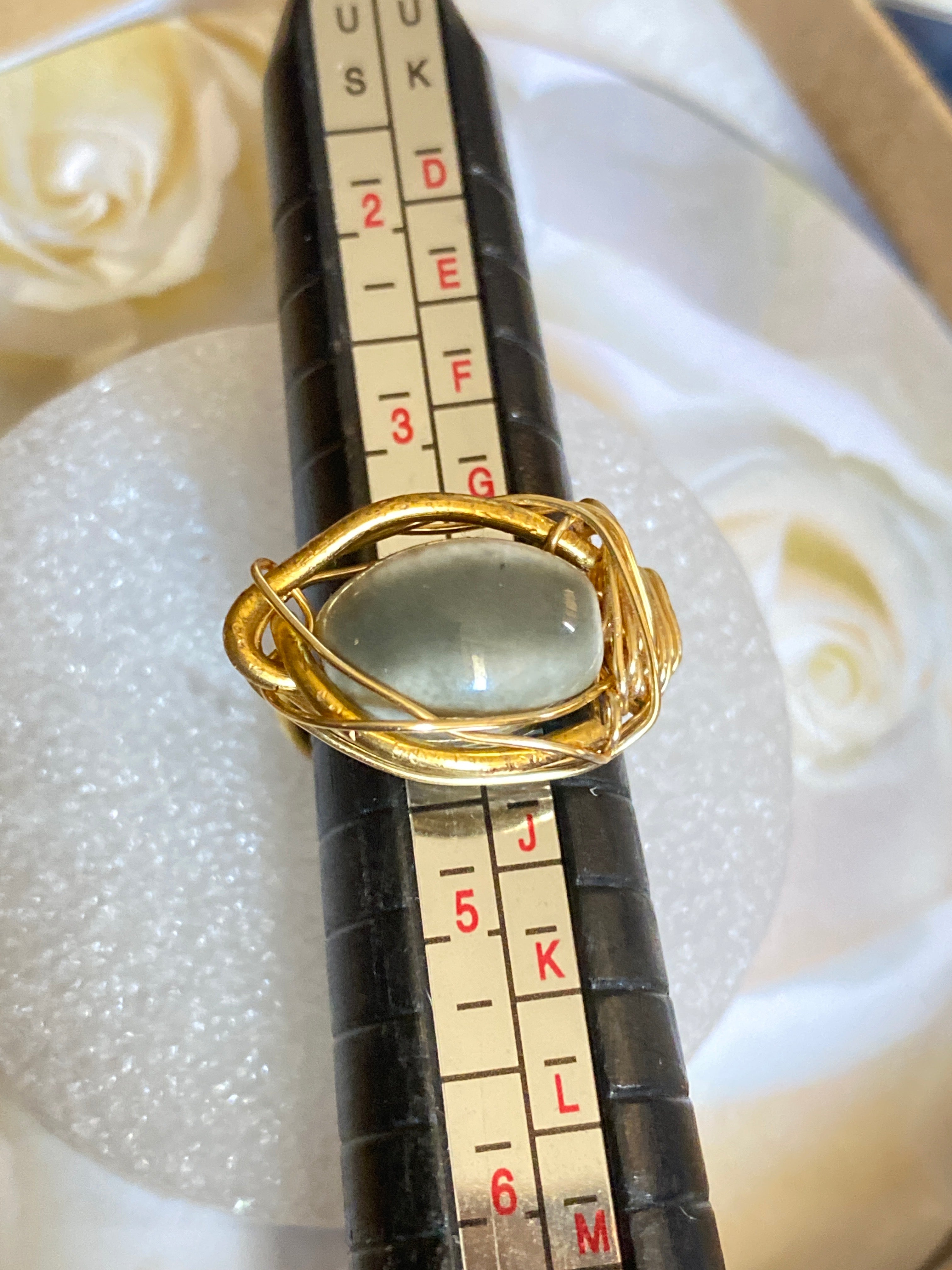 Hand Made Wire Ring Grey Bead