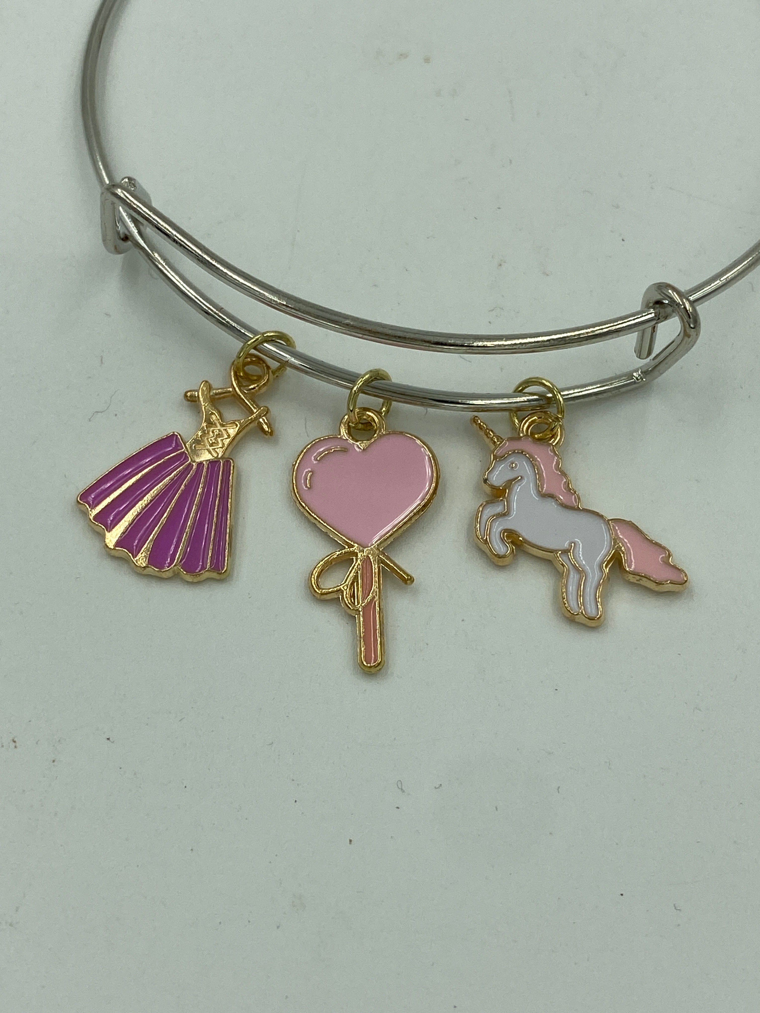 Bangle Charm Bracelet Silver Tone Peace Lover