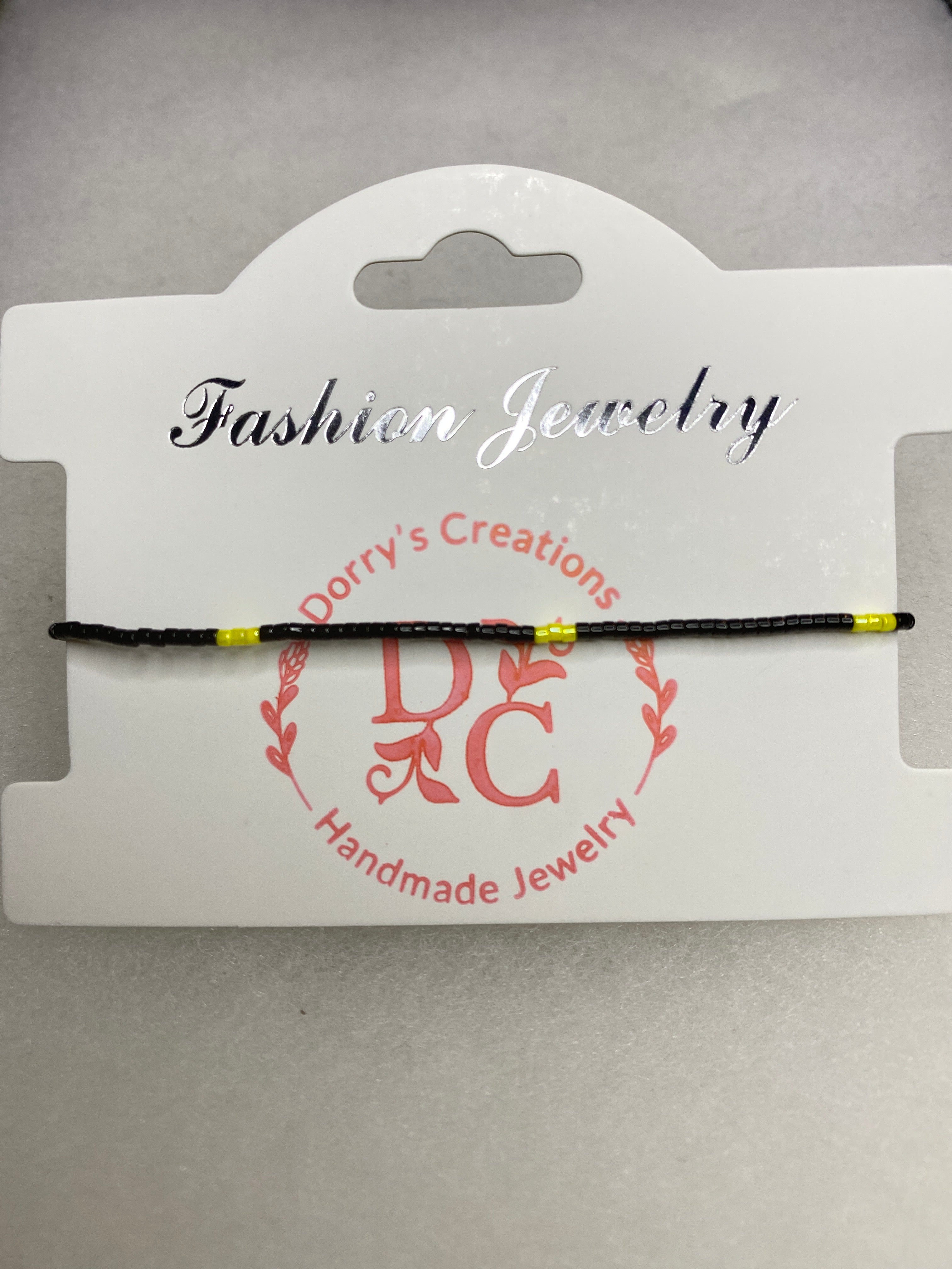 Dainty Bead Bracelet for stacking Black and Yellow