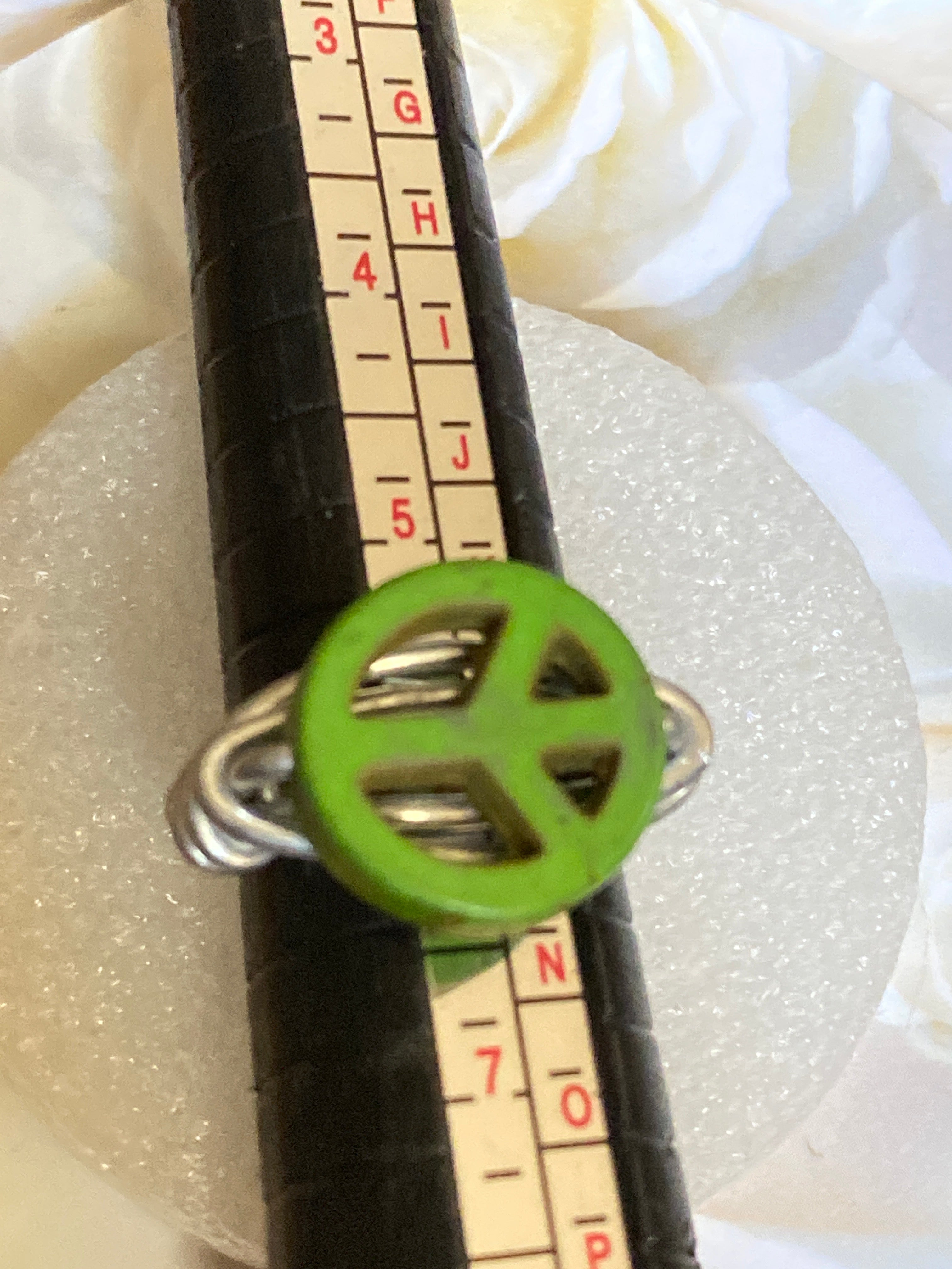 Hand Made Wire Ring Green Peace Bead