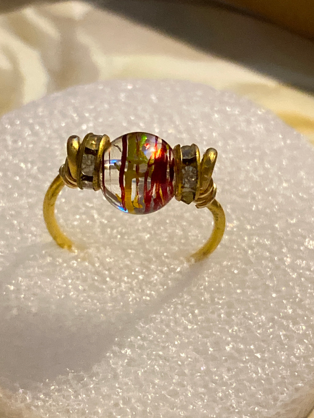 Hand Made Wire Ring Bead and Rhinestone