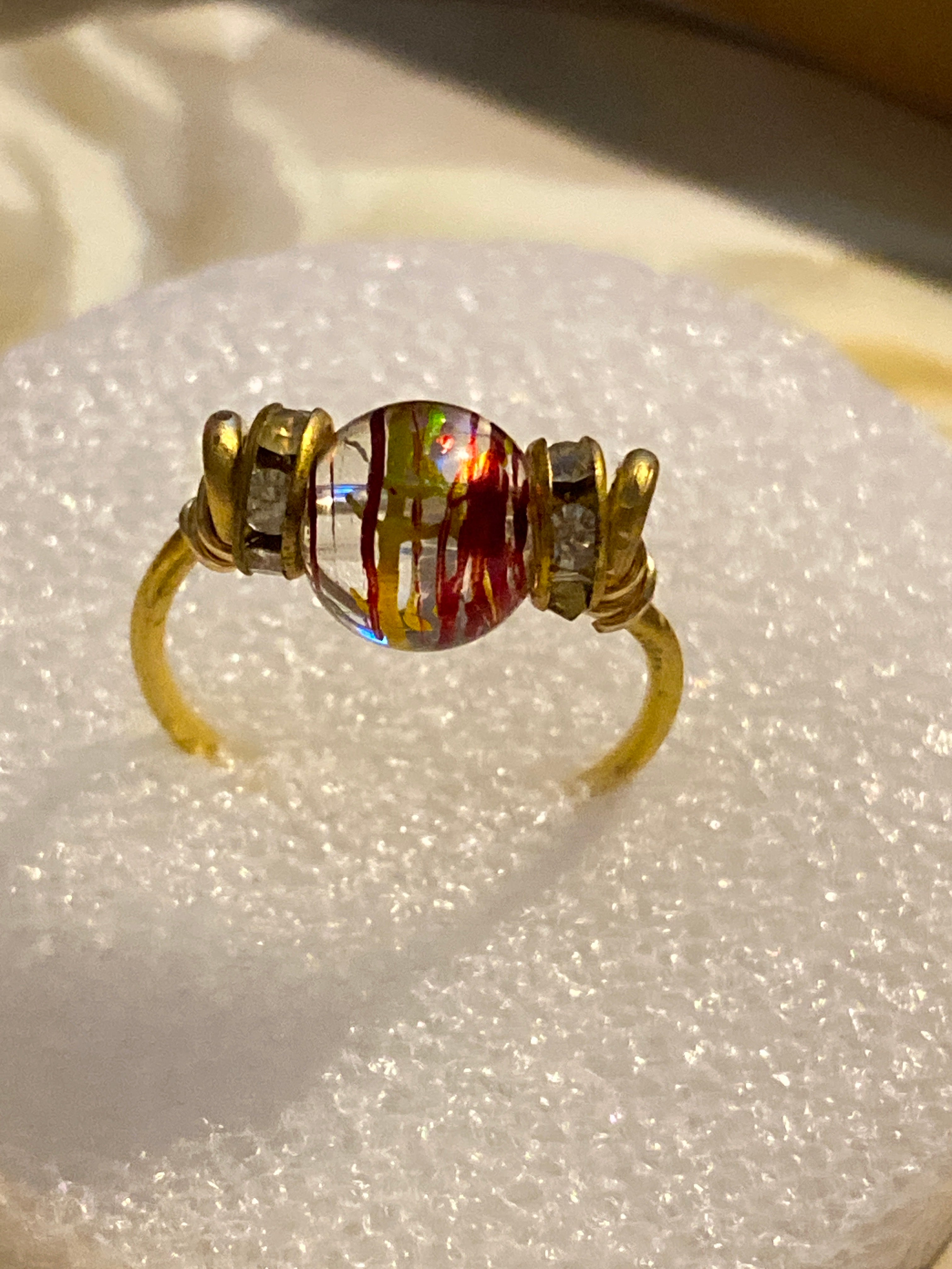 Hand Made Wire Ring Bead and Rhinestone