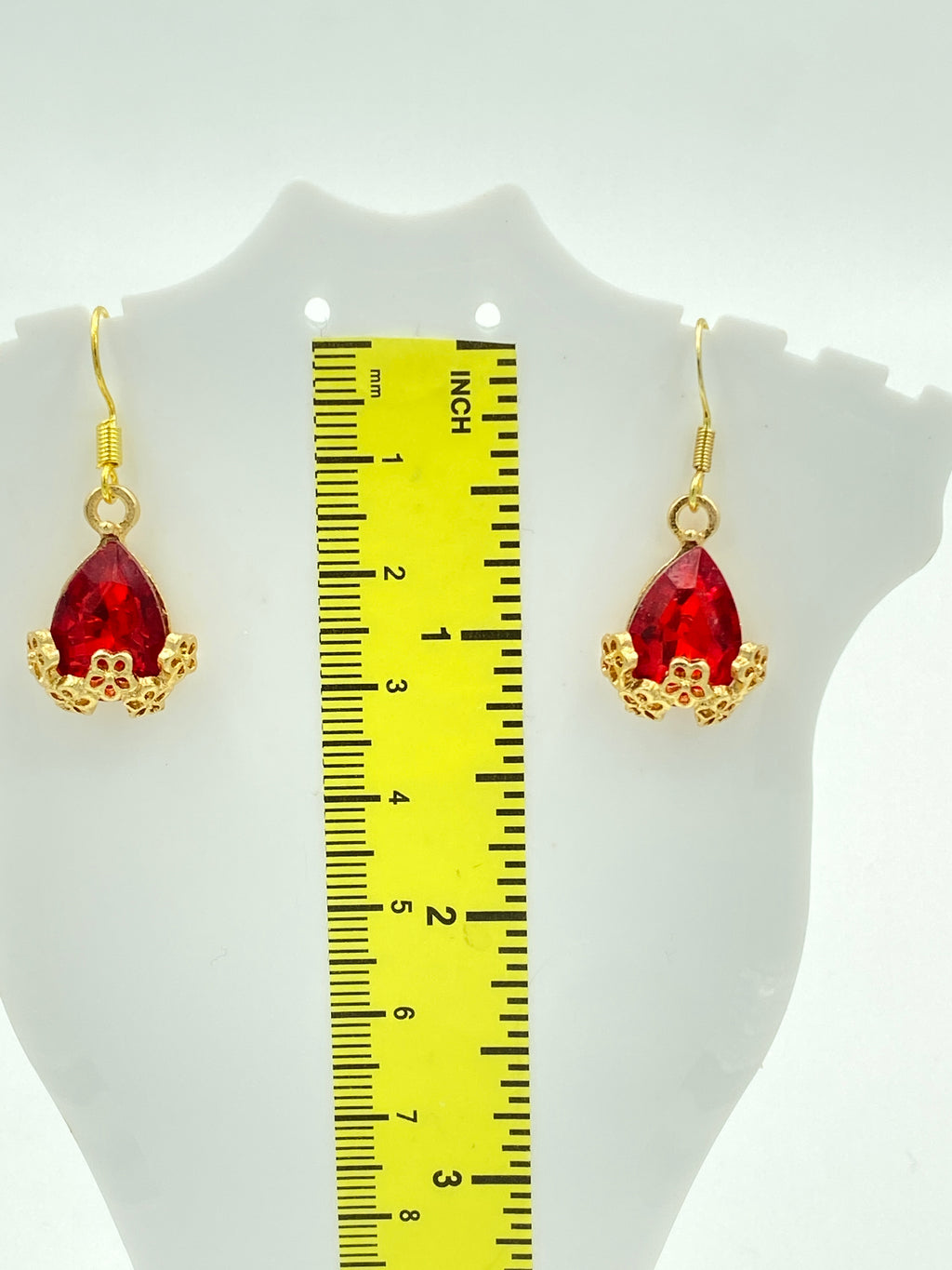 Hook Earrings with Red Rhinestones