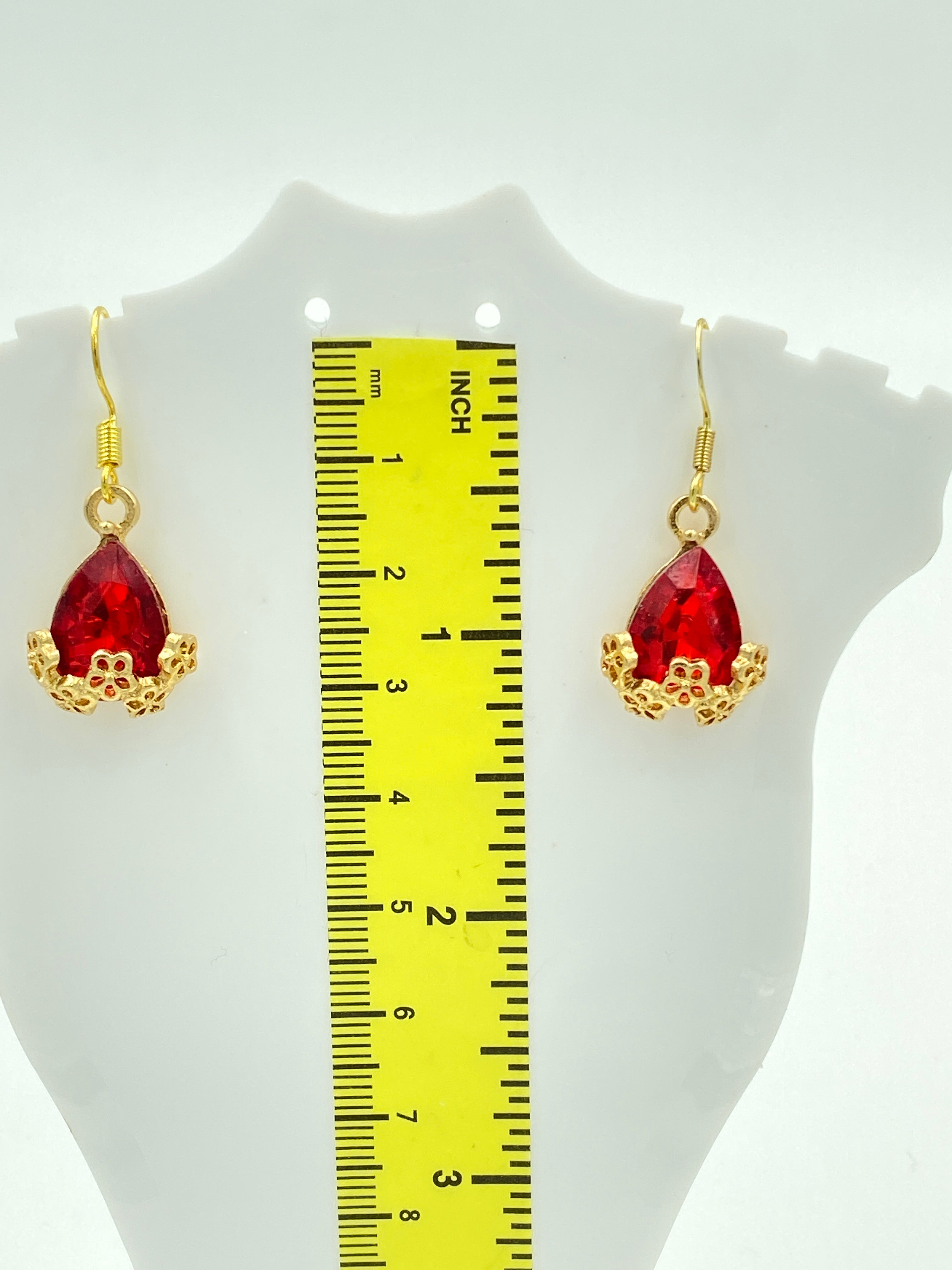 Hook Earrings with Red Rhinestones