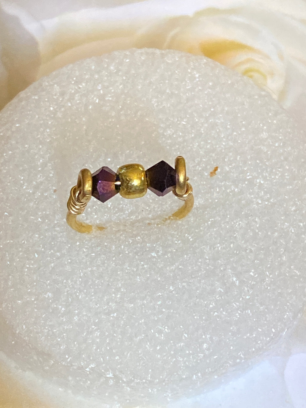 Hand Made Wire Ring Gold/Purple Bead