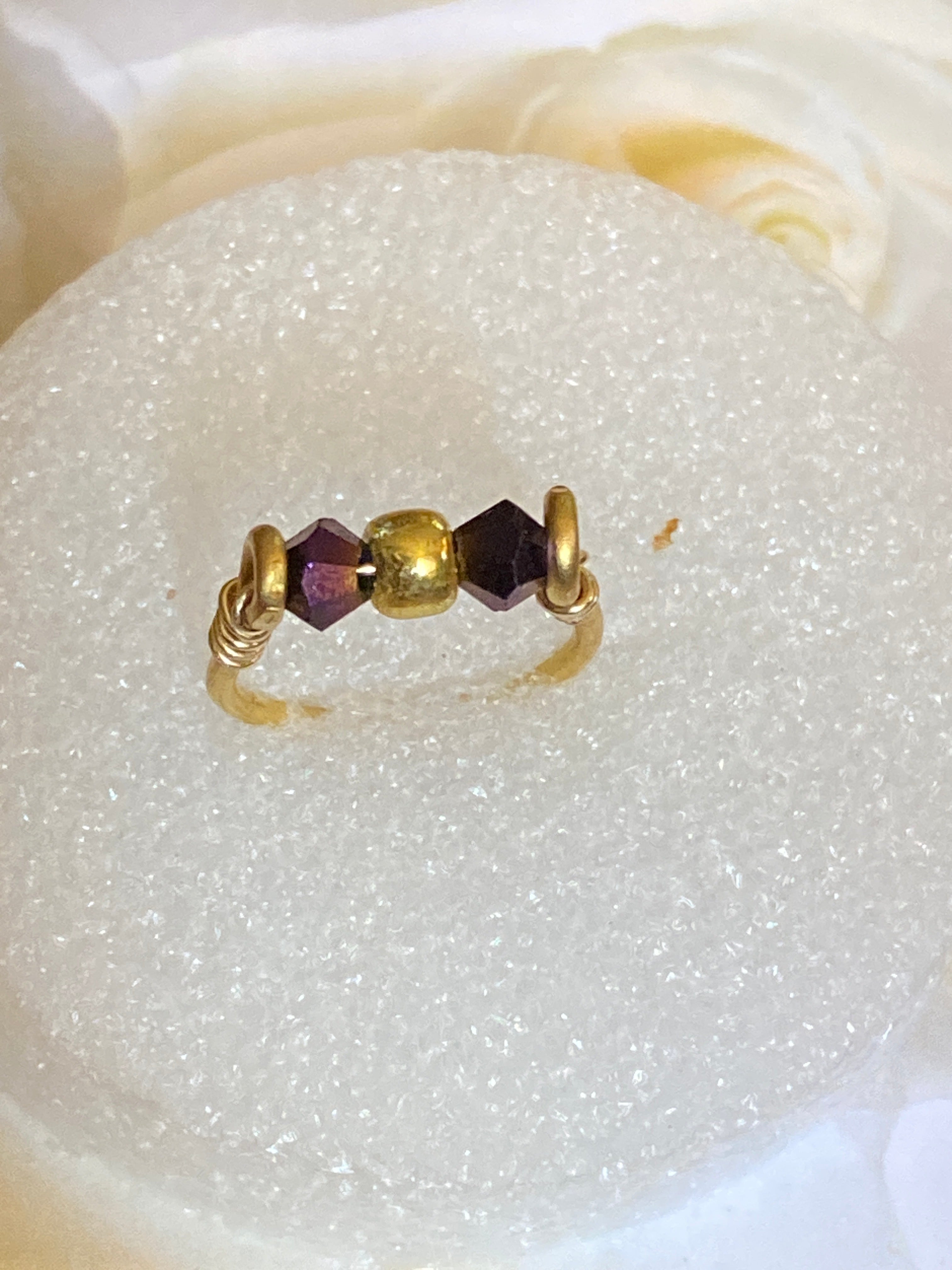 Hand Made Wire Ring Gold/Purple Bead