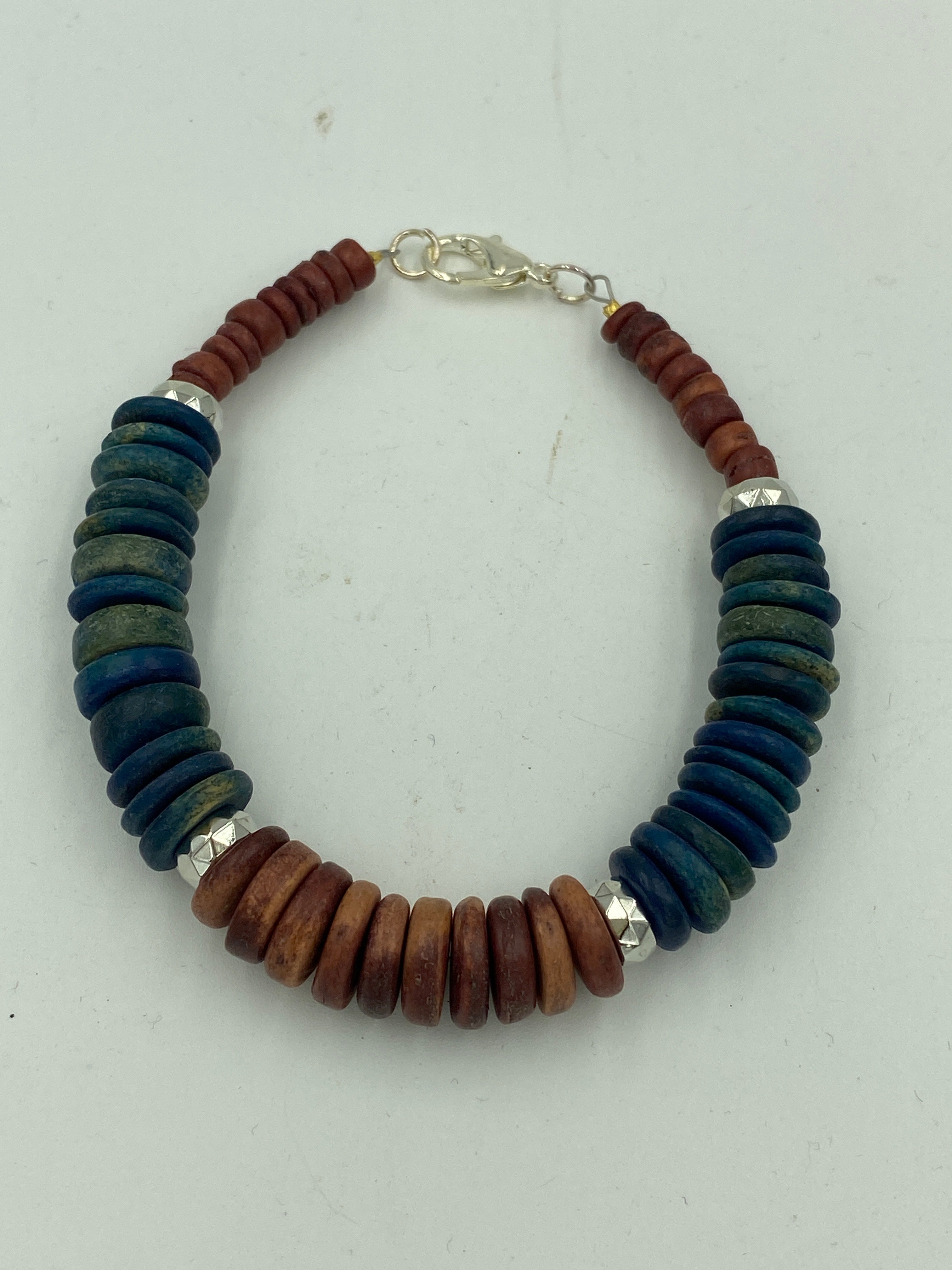 Wood Bead Bracelet with silver bead accent