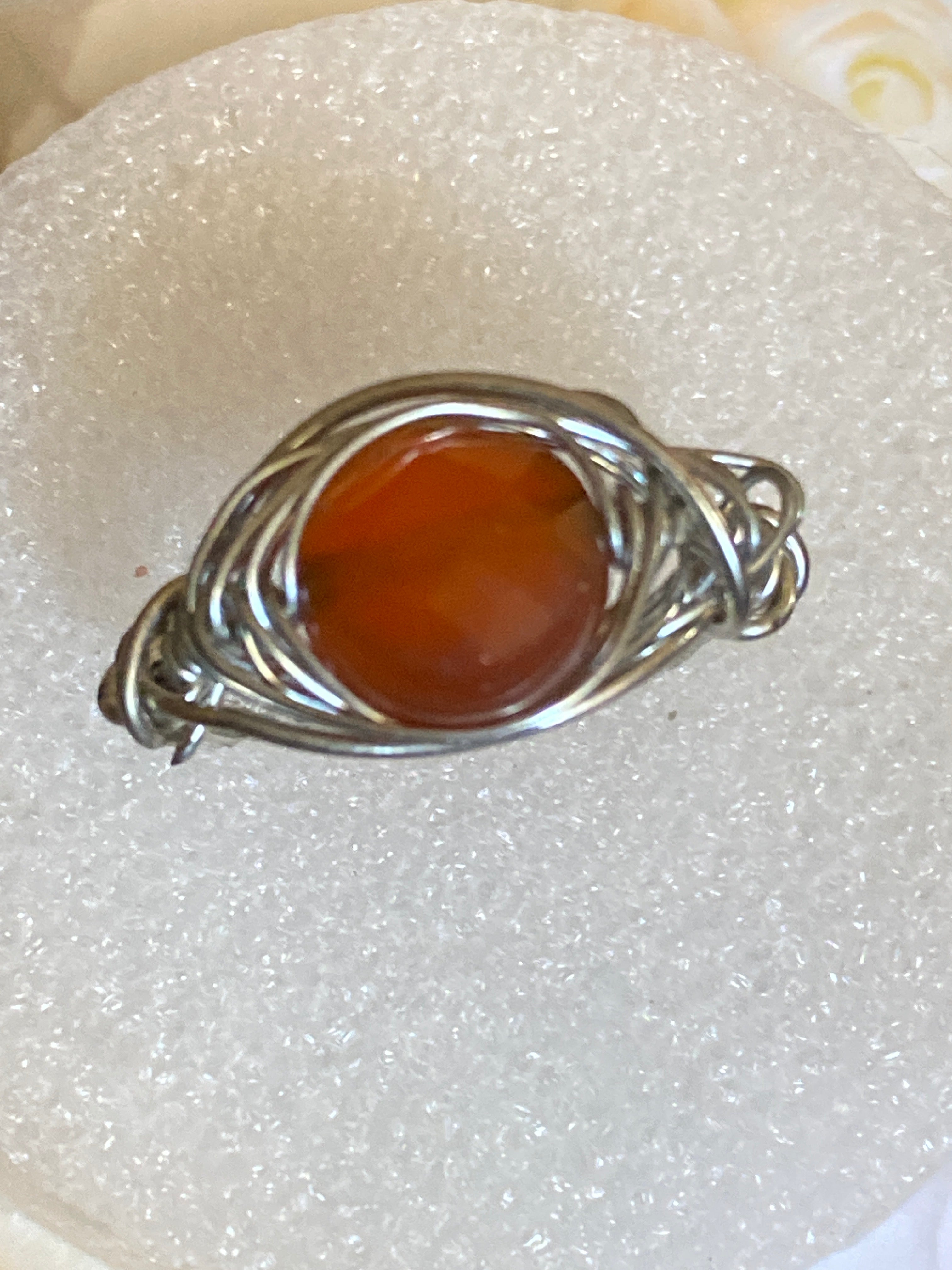 Hand Made Wire Ring Orange Bead