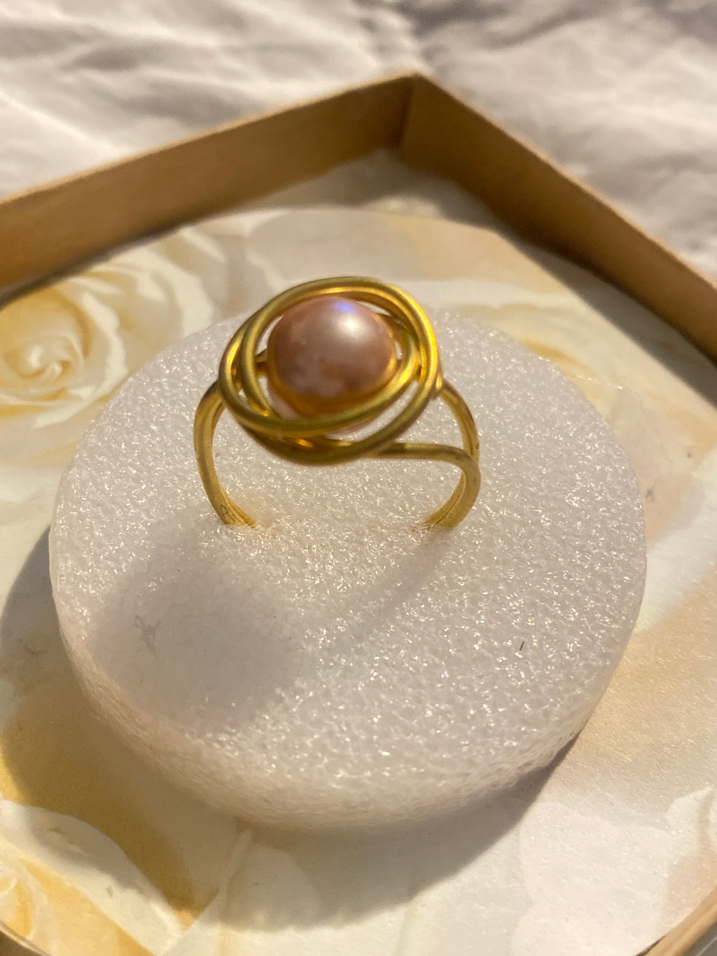 Hand Made Wire Ring  Pink Pearl Bead