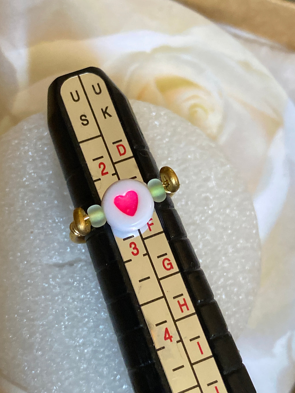 Hand Made Wire Ring Pink Heart Bead
